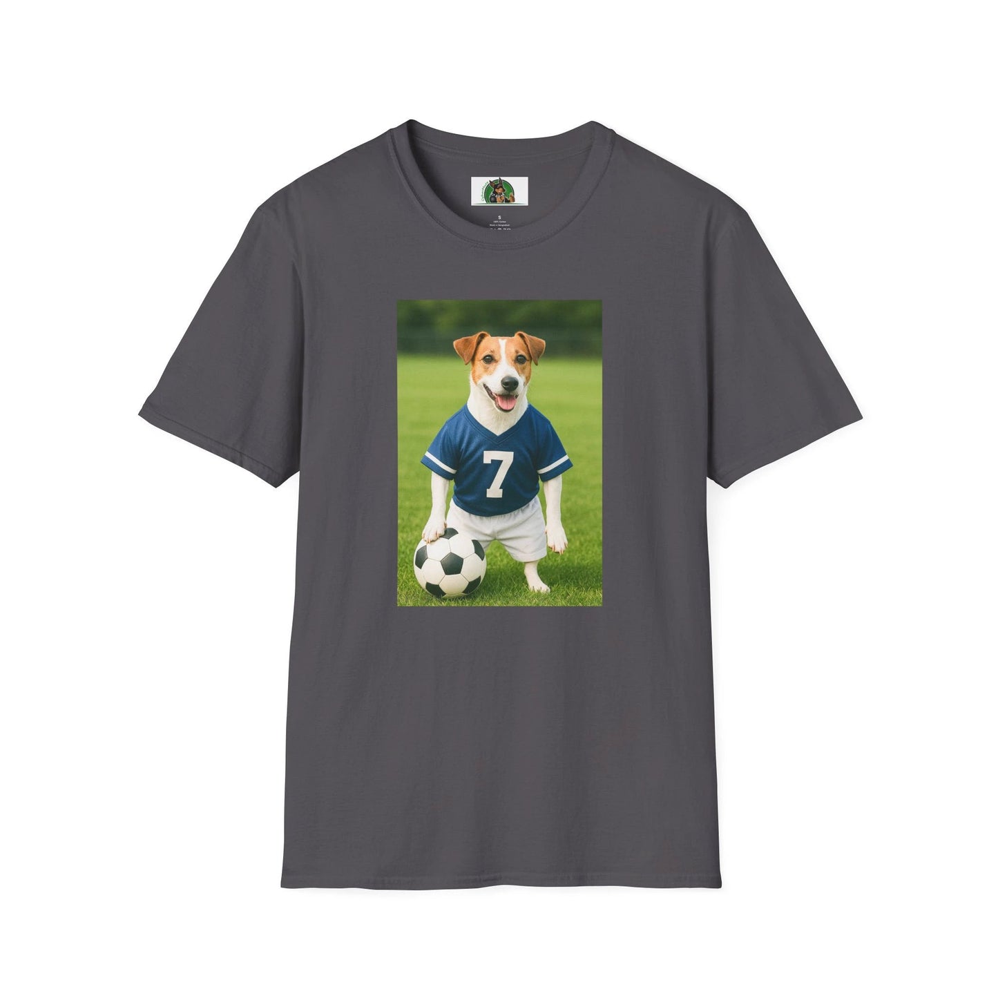 Jack Russell Soccer T-Shirt — Sports Dog Tee for Fans & Pet Lovers T-Shirt Printify Charcoal S
