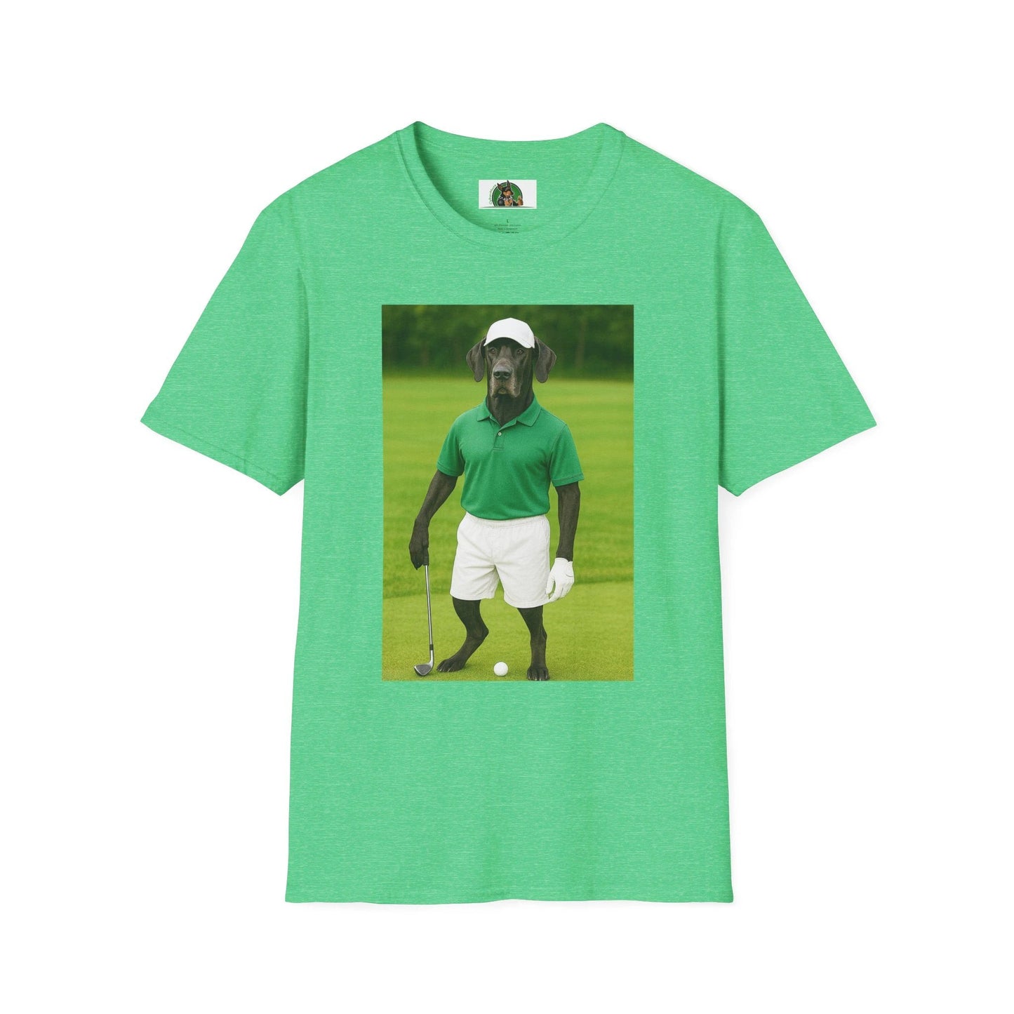 Great Dane Golf T-Shirt — Playing Golf Sports Dog Tee T-Shirt Printify Heather Irish Green S