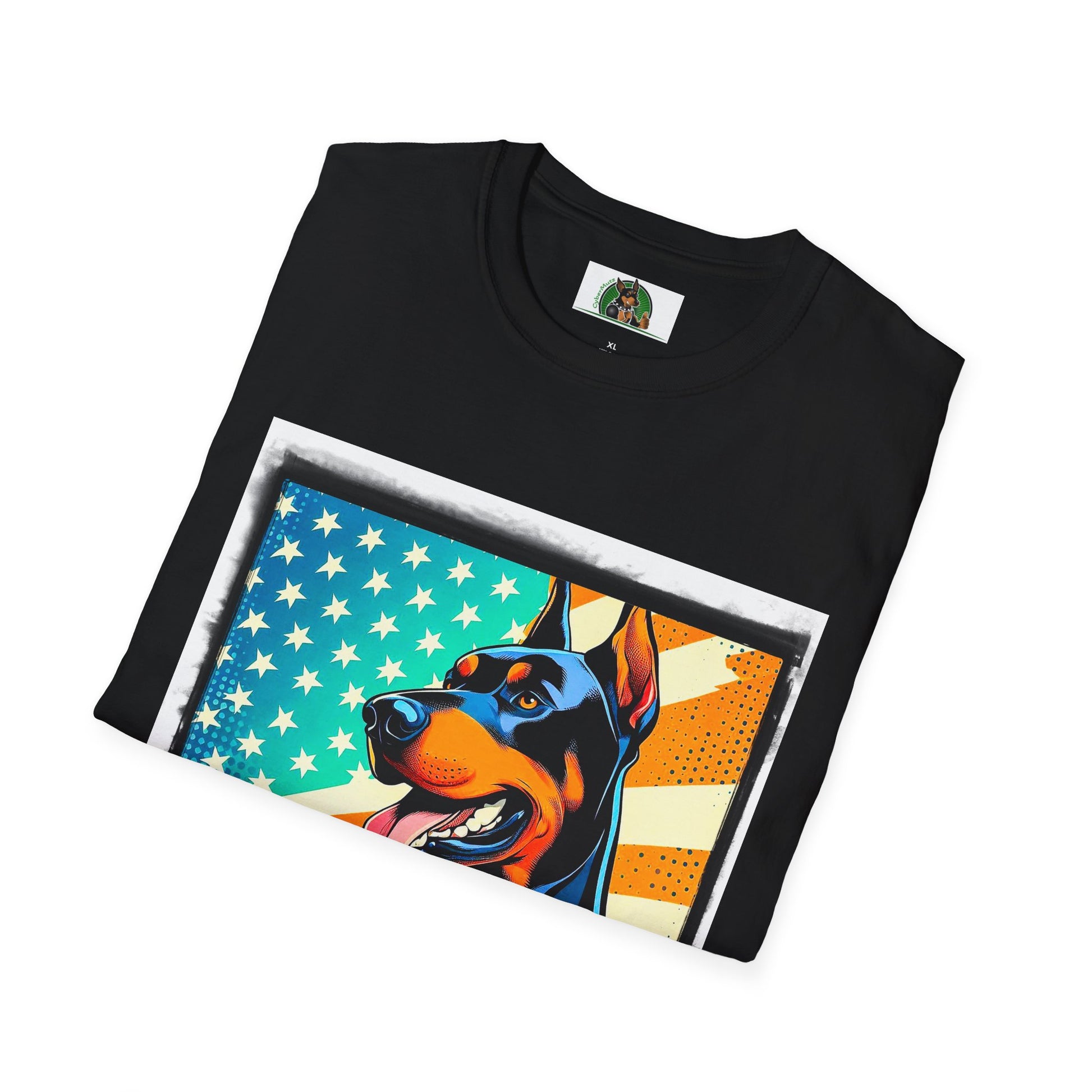 Doberman american superhero t shirt T-Shirt Printify