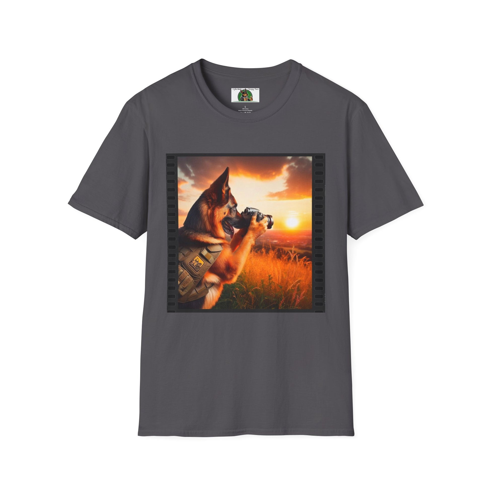 German Shepherd Dog "Photog Dawg!" Unisex Softstyle T-Shirt T-Shirt Printify S Charcoal 