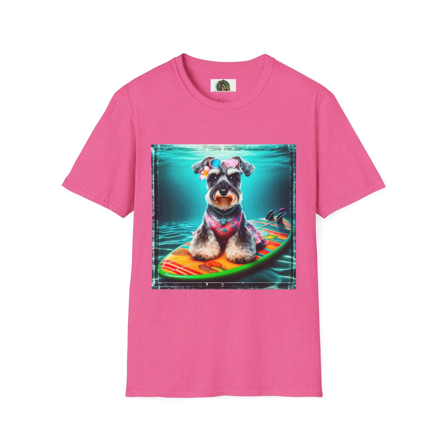 Miniature Schnauzer puppy surfing T-Shirt Printify S Heather Heliconia