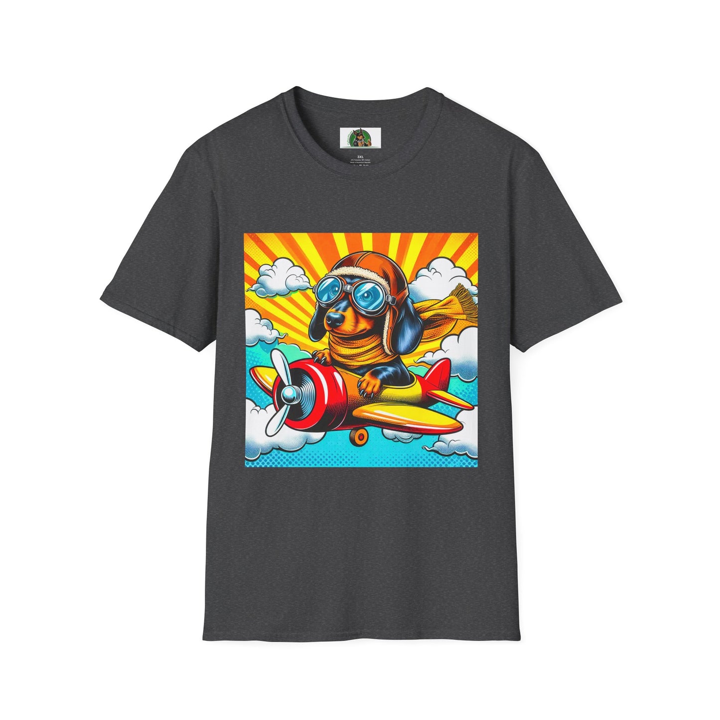 Dachshund airplane flying t shirt T-Shirt Printify Dark Heather S