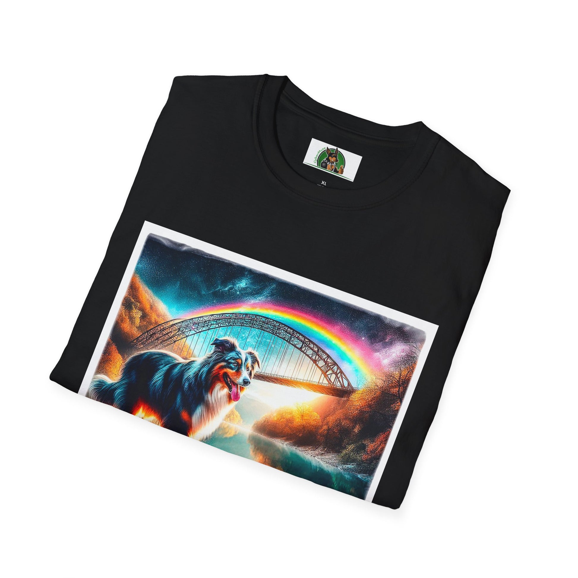 Australian Shepherd Rainbow Bridge At Night T-Shirt Printify