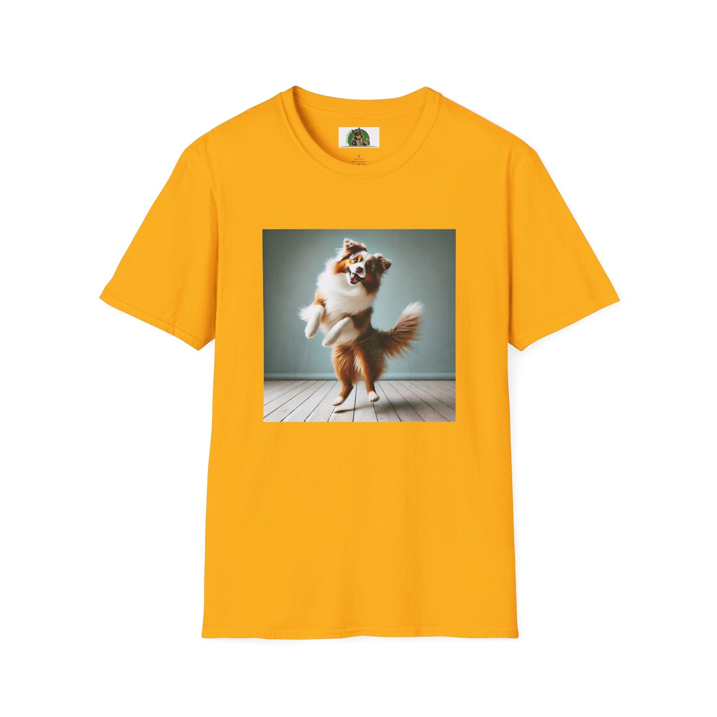 Dog Lover T-Shirt - Dancing Dog Australian Shepherd T-Shirt Printify S Gold
