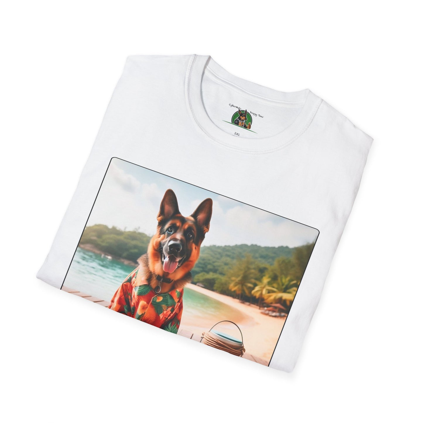 German Shepherd Dog "Beachin" Unisex Softstyle T-Shirt T-Shirt Printify