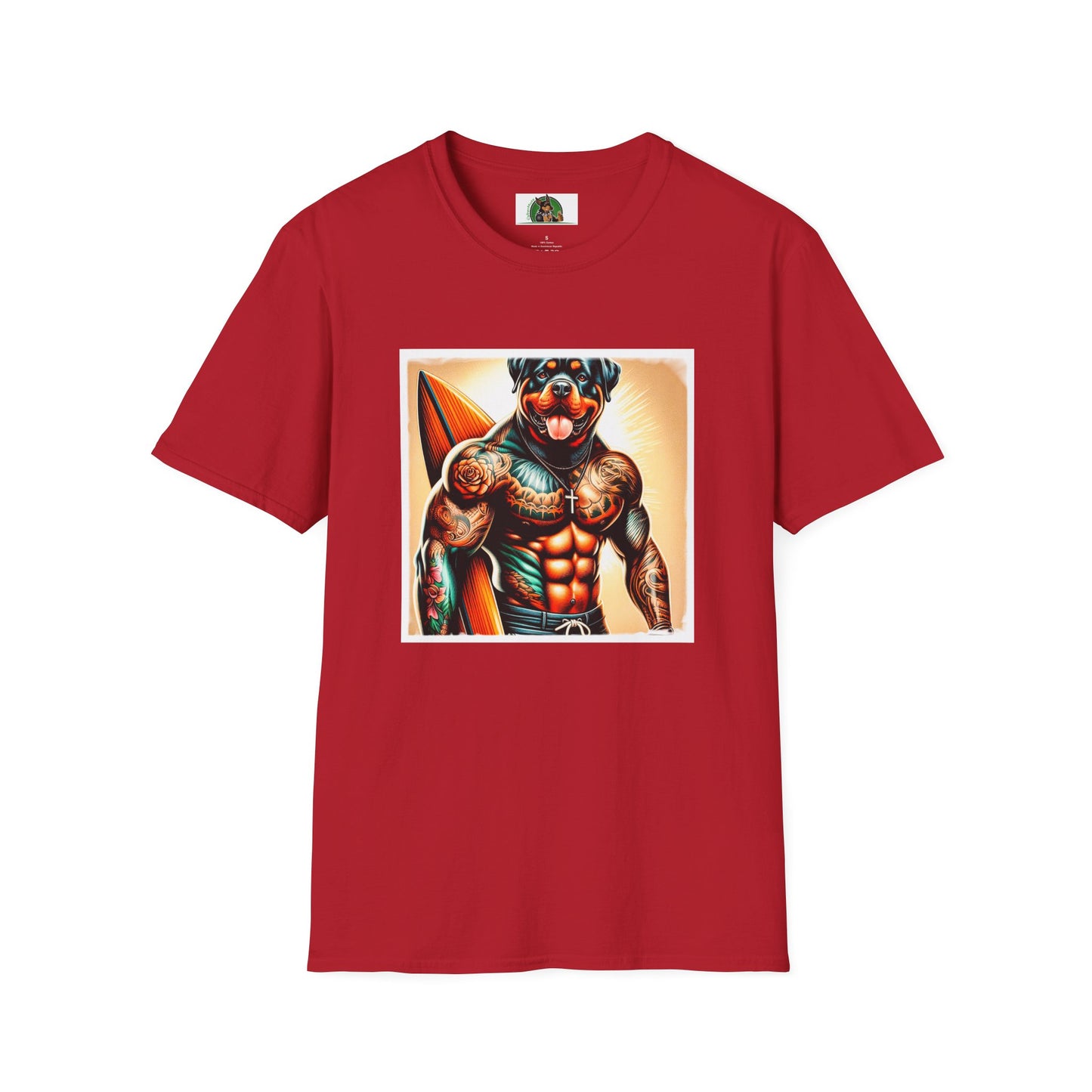 Rottweiler muscles surfer T-Shirt Printify S Cherry Red