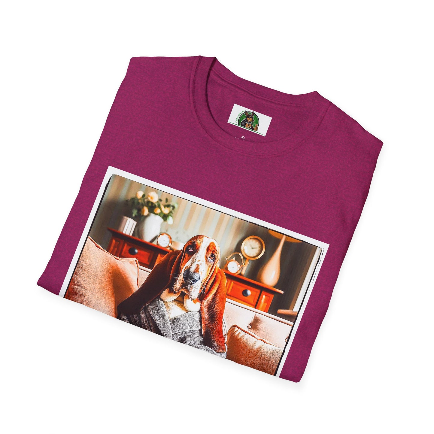 Basset Hound In Bath Robe Sitting On Couch