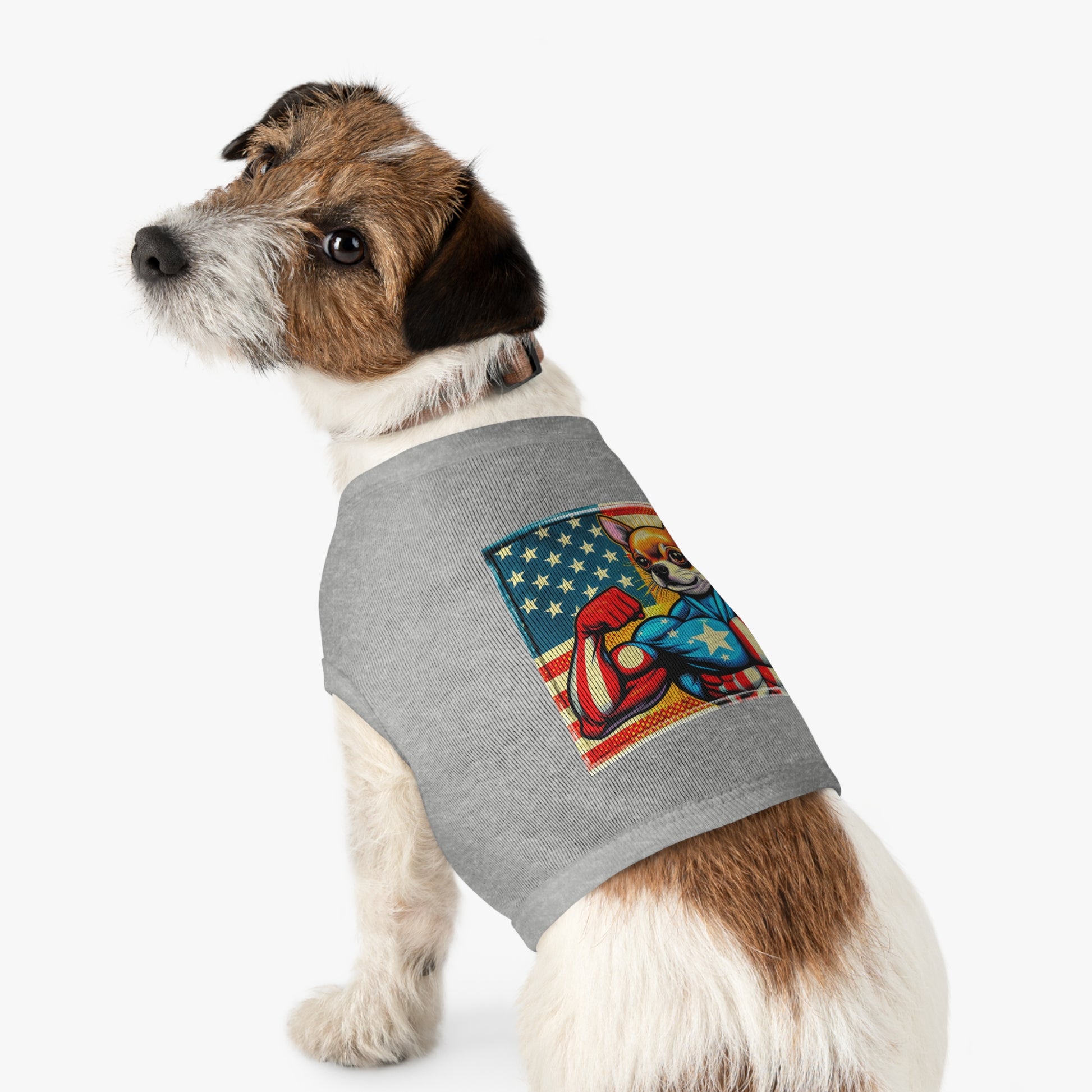 Pet Tank Top Chihuahua American hero t shirt Pets Printify