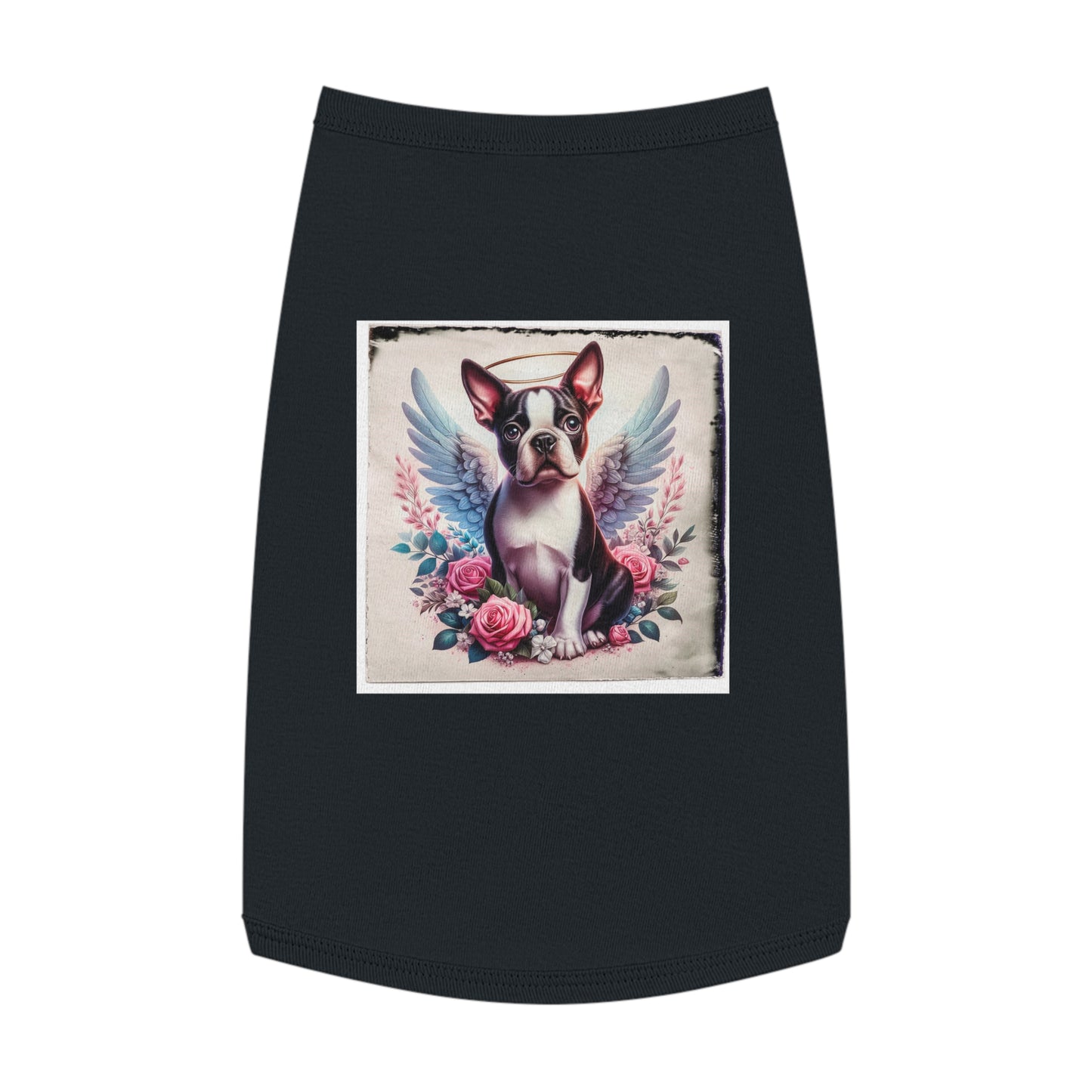 Pet Tank Top Boston Terrier Angel With Roses Pets Printify L Black 