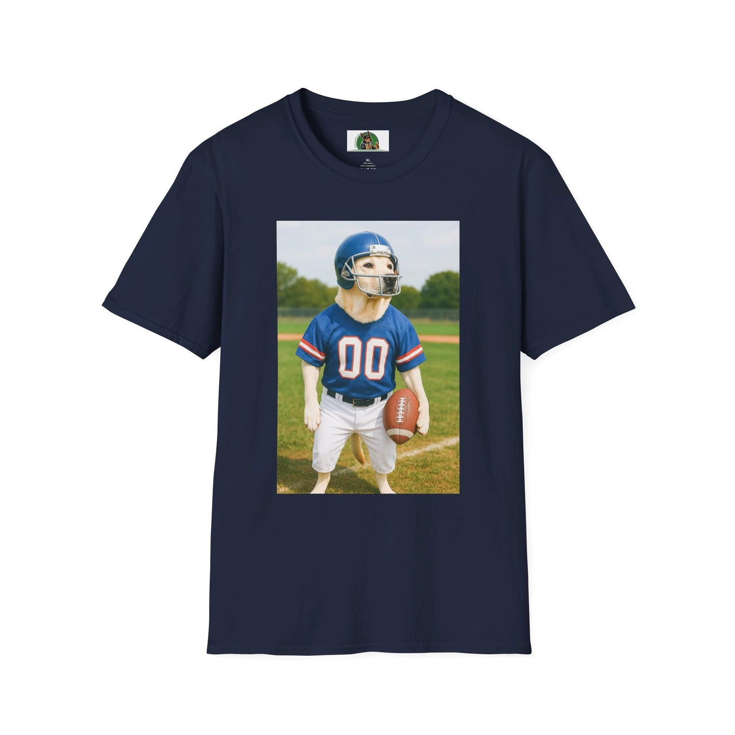 Labrador Retriever Football T-Shirt — Sports Dog Tee for Dog Lovers T-Shirt Printify Navy S