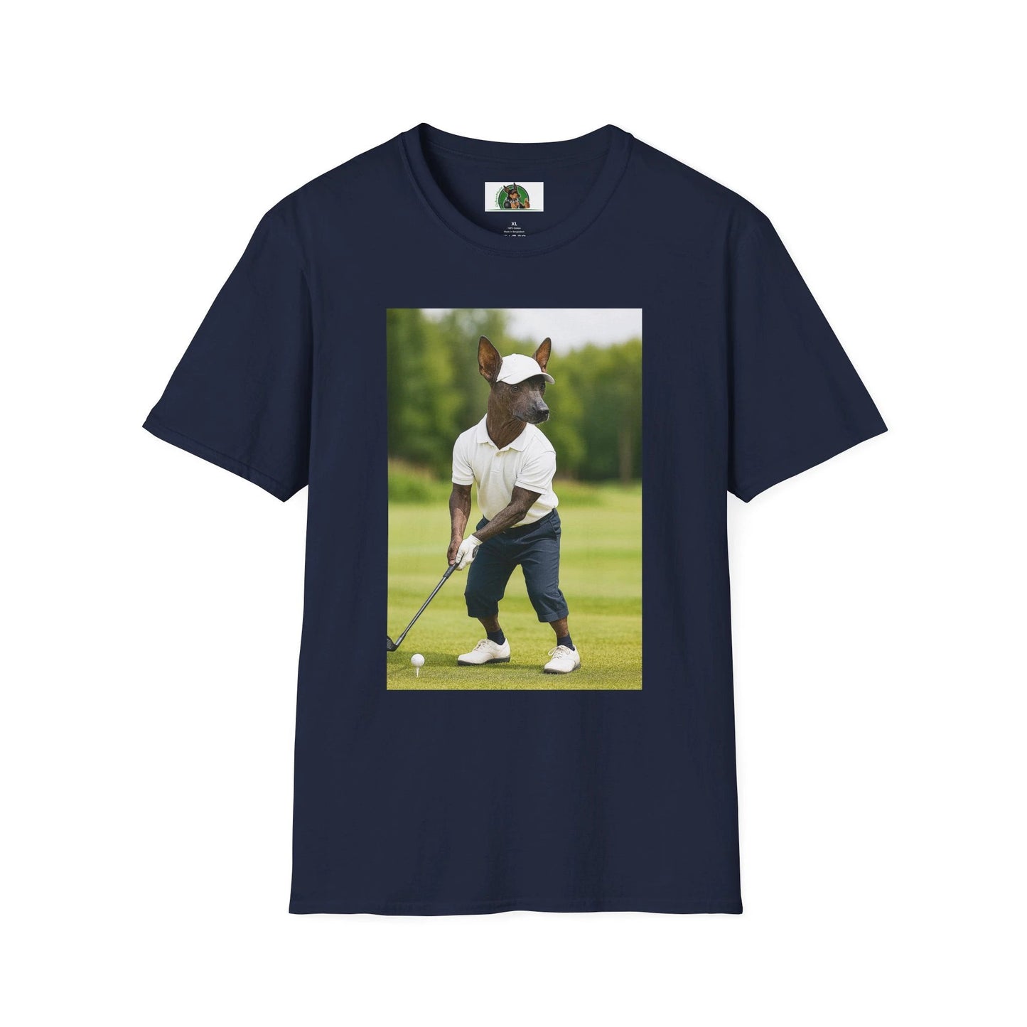 Mexican Hairless Dog Golf Tee — Dog Lover Sports T-Shirt T-Shirt Printify Navy S