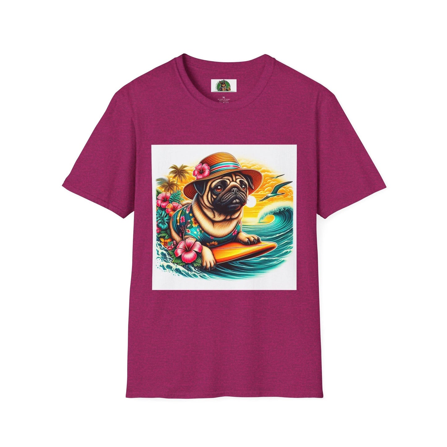 Surfer Pug T-Shirt T-Shirt Printify S Antique Heliconia