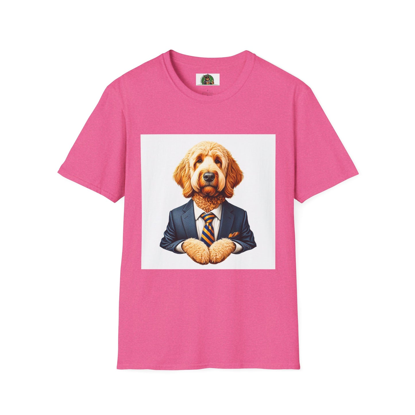 Golden Doodle sitting businessman T-Shirt Printify S Heather Heliconia