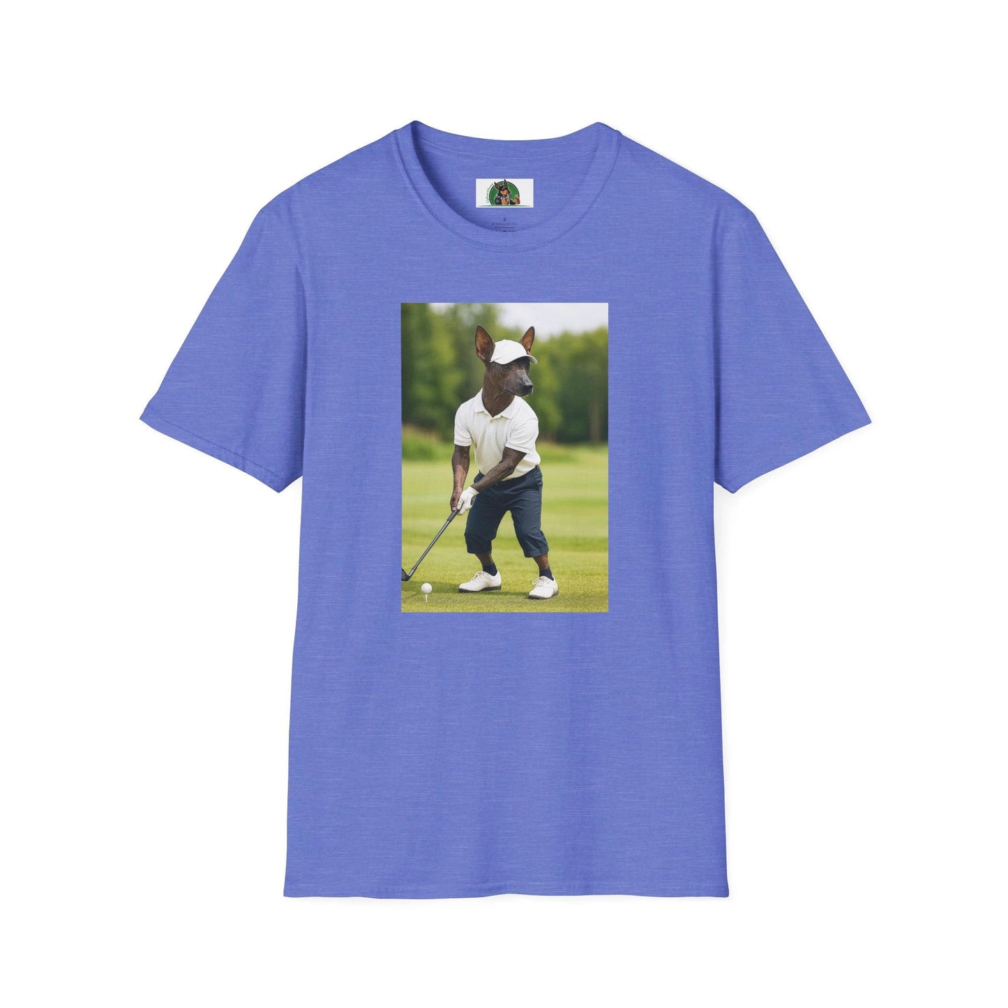 Mexican Hairless Dog Golf Tee — Dog Lover Sports T-Shirt T-Shirt Printify Heather Royal S