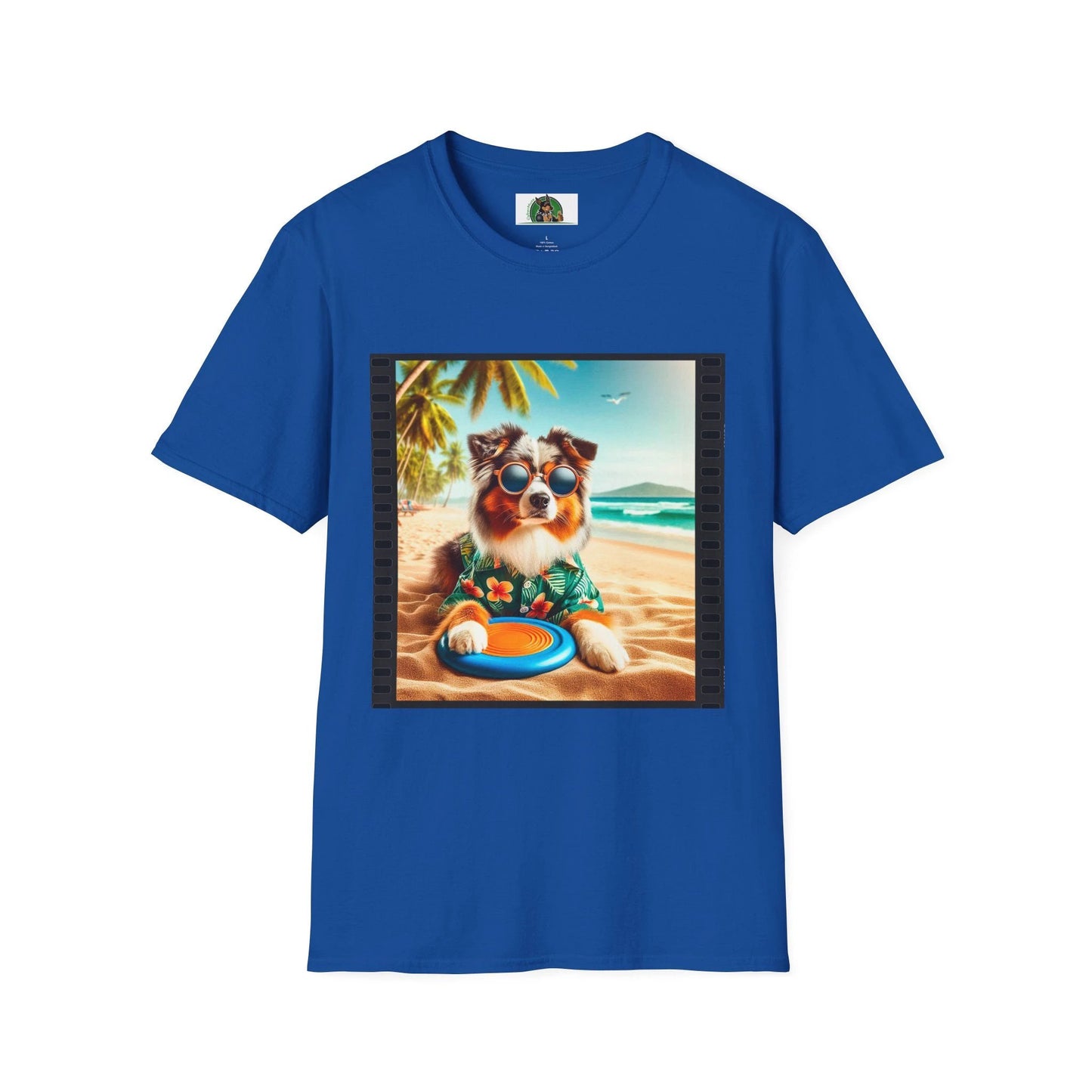 Australian Shepherd Beach Frisbee Dog Graphic Tee Unisex Soft Style Shirt for Dog Lovers T-Shirt Printify XS Royal