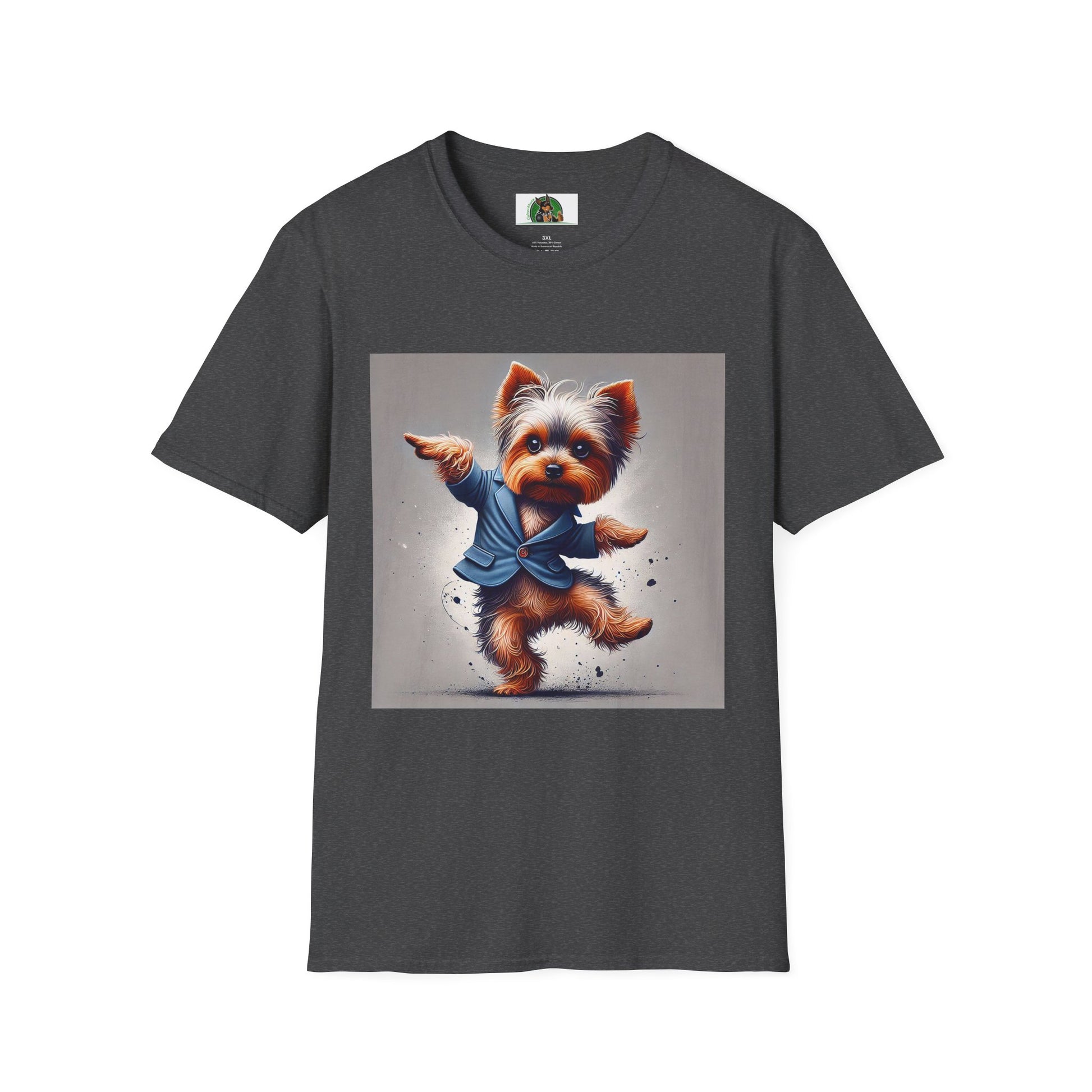 Yorkie Dancing T-Shirt T-Shirt Printify XS Dark Heather