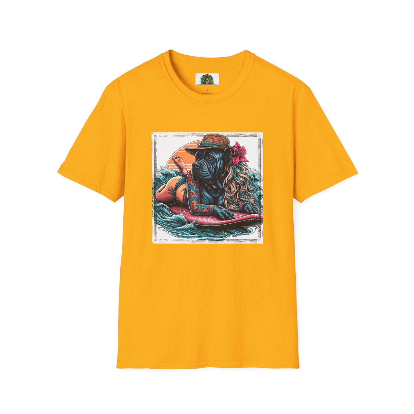 Cane Corso Female Surfer TShirt T-Shirt Printify S Gold