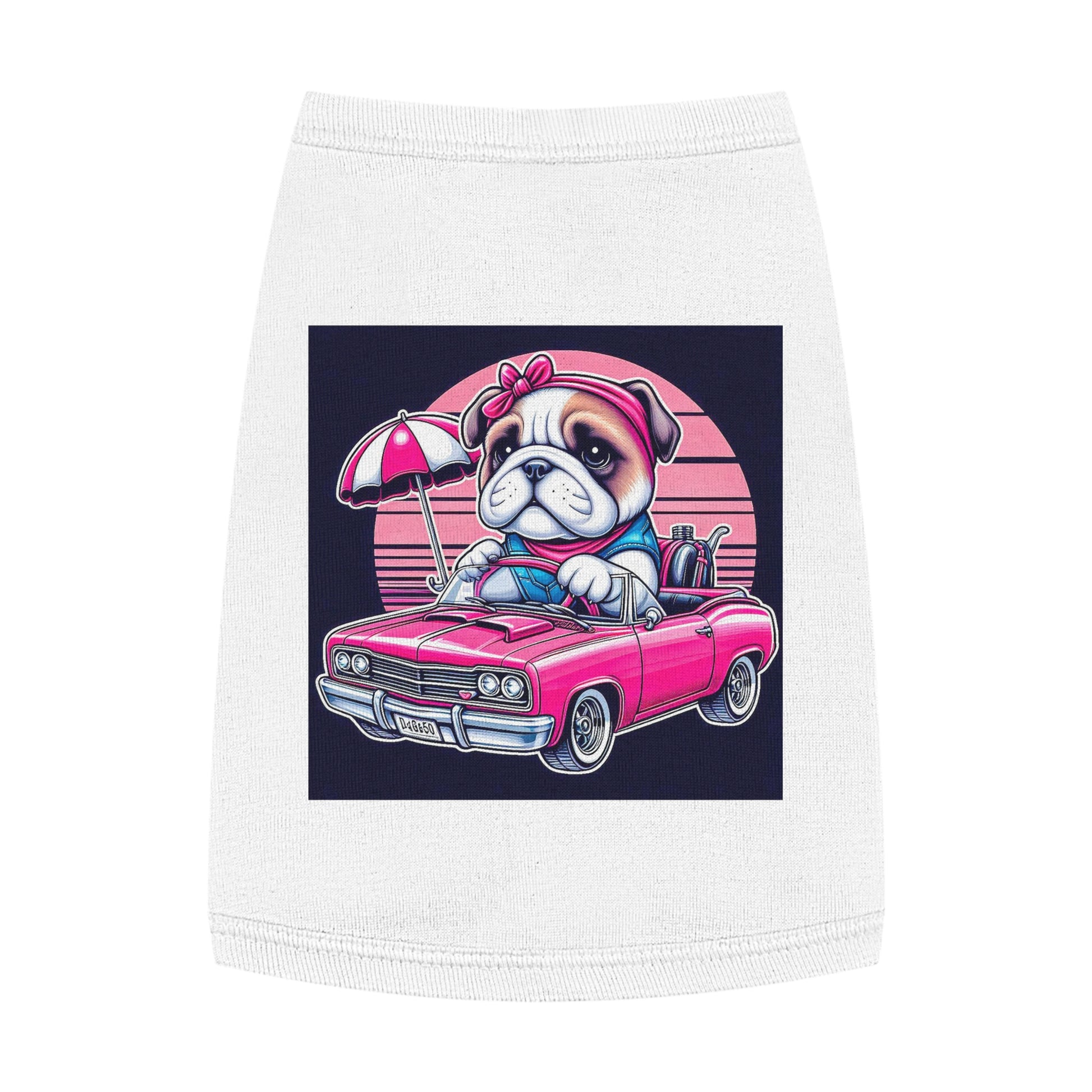 Wacky Pet Tank Top Bulldog tiny pink. car t shirt Pets Printify