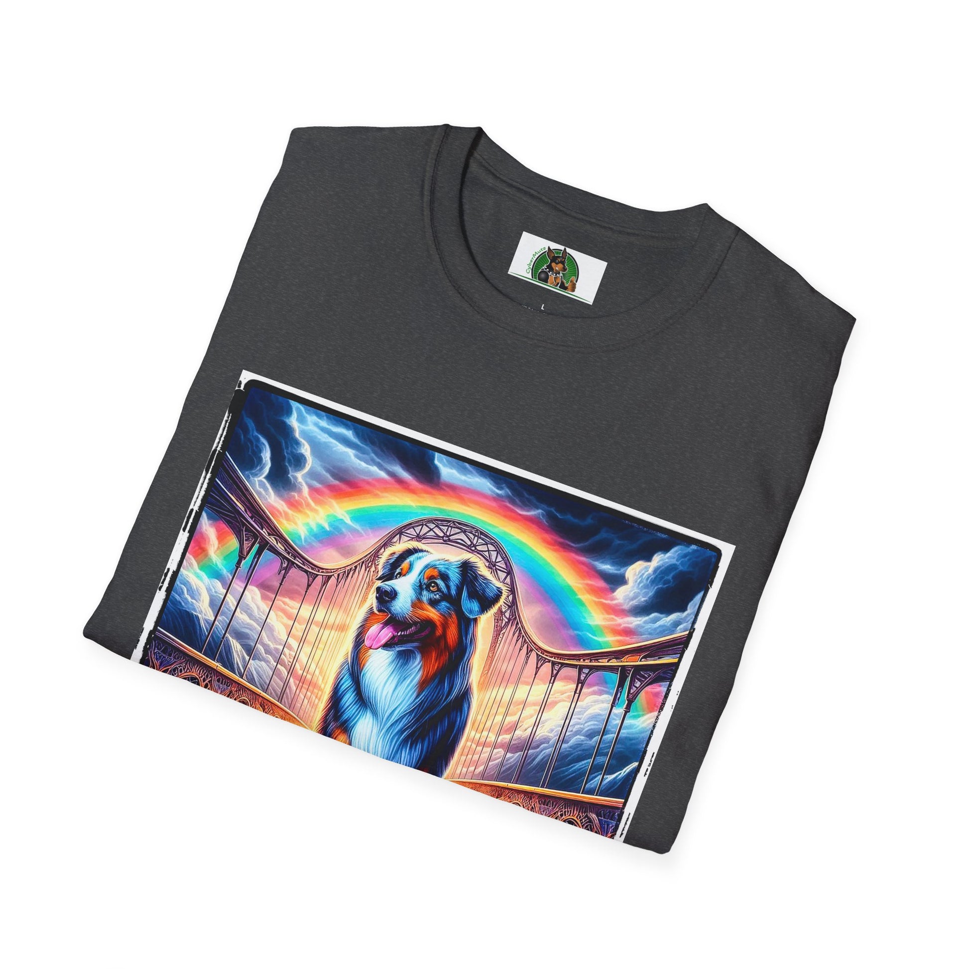 Australian Shepherd Walking Rainbow Bridge T-Shirt Printify