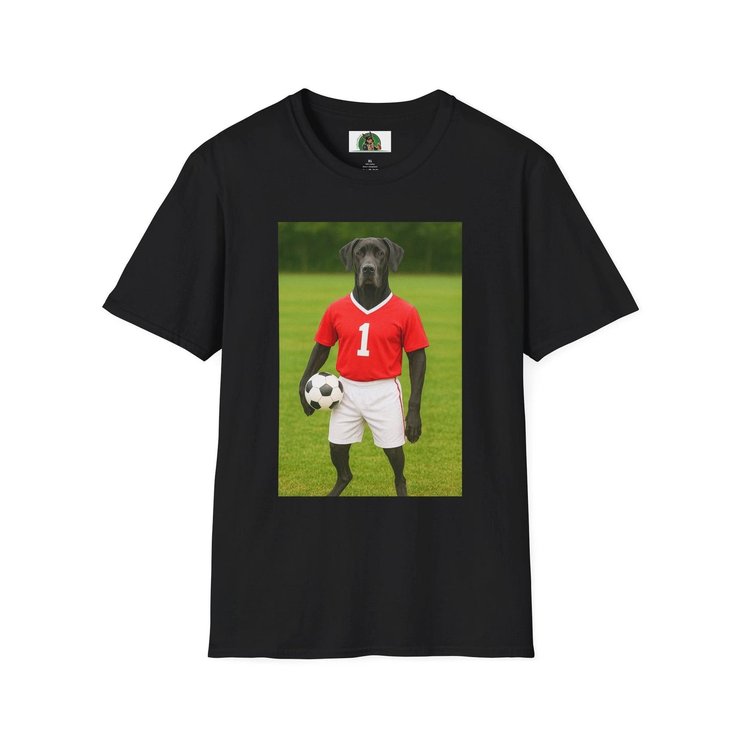 Great Dane Soccer T-Shirt — Sports Dog Tee T-Shirt Printify Black S