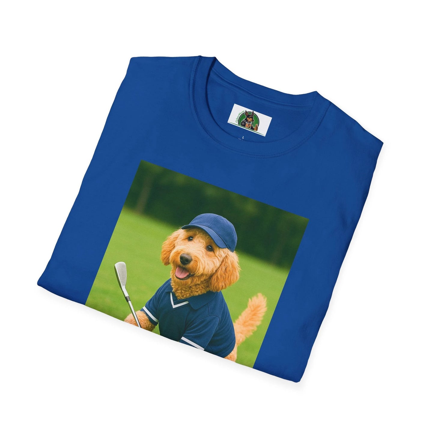 Golden Doodle Playing Golf T-Shirt — Sports Dog Golfing Tee T-Shirt Printify