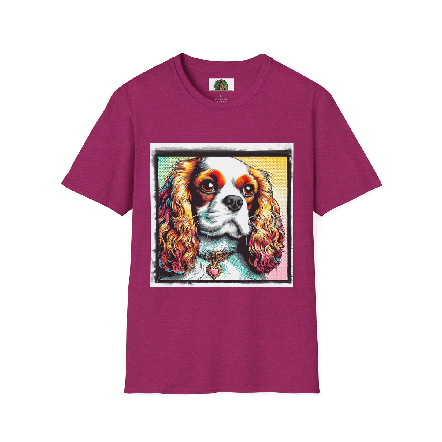 Cavalier King Charles Spaniel Dog Wearing Heart Collar TShirt T-Shirt Printify S Antique Heliconia