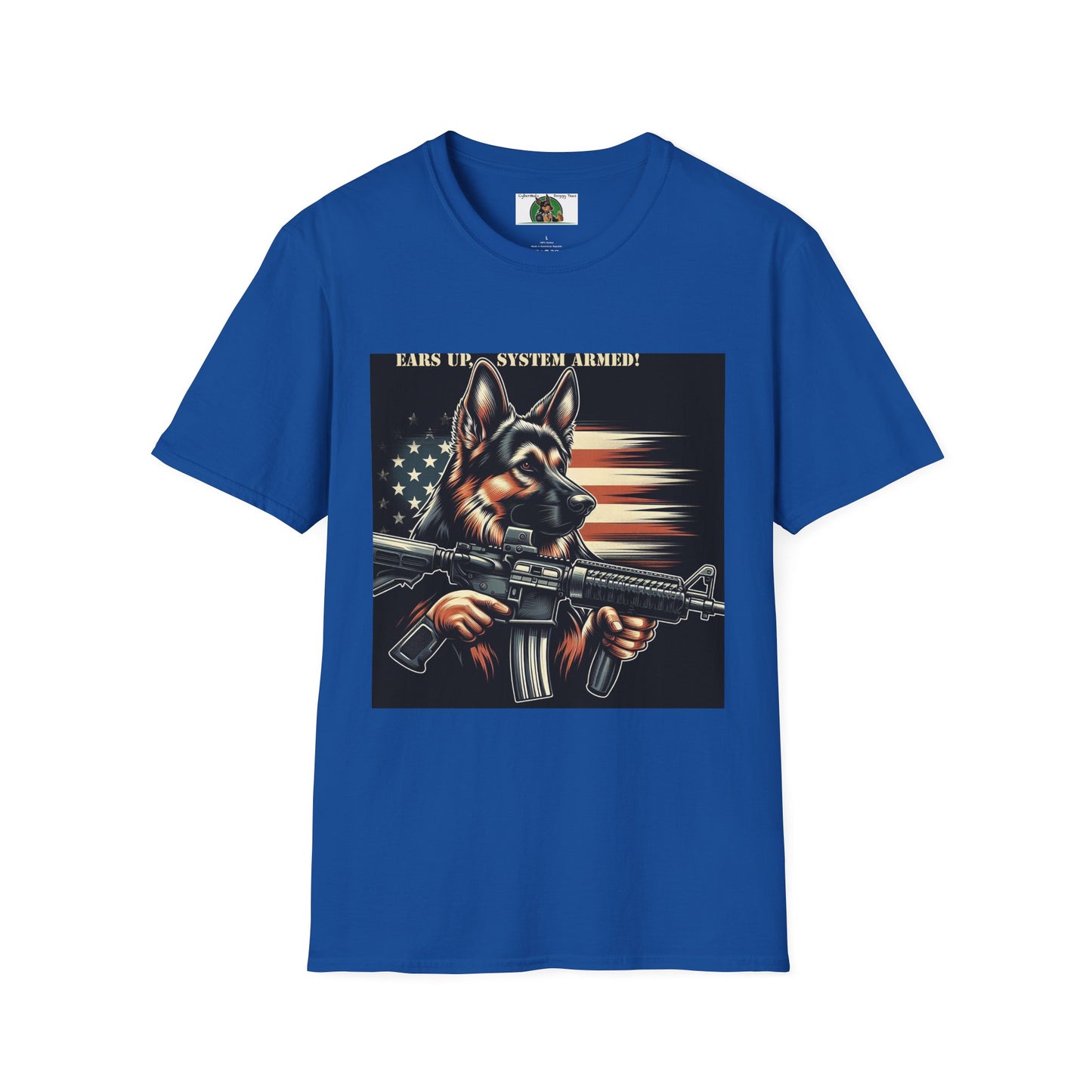 Mis·cel·la·ne·ous German Shepherd "Ears Up, System Armed" T-Shirt Printify S Royal 