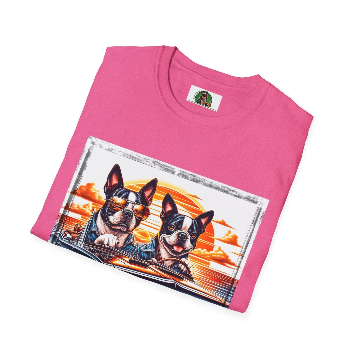 Wacky Boston Terrier Boy Dogs Driving Car T-Shirt Printify   