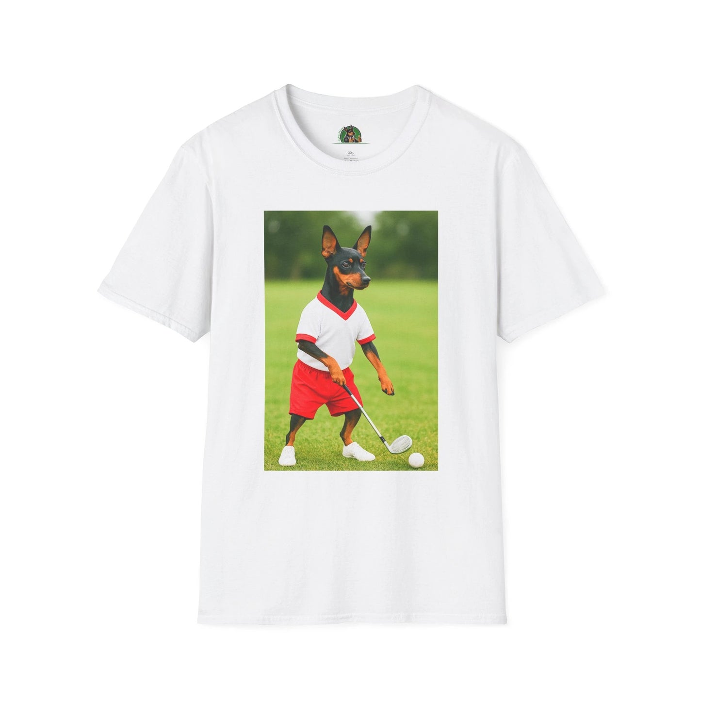 Miniature Pinscher 'Min Pin Golf Tee' T-Shirt — Sports Dog Lover Golf Shirt T-Shirt Printify White S