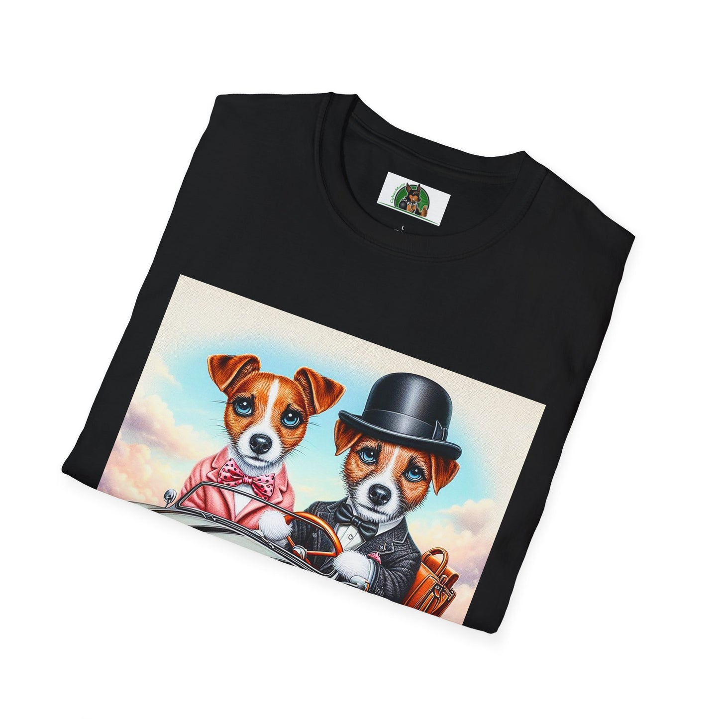 Wacky Jack Russell Top Hat Couple In Car T-Shirt Printify   