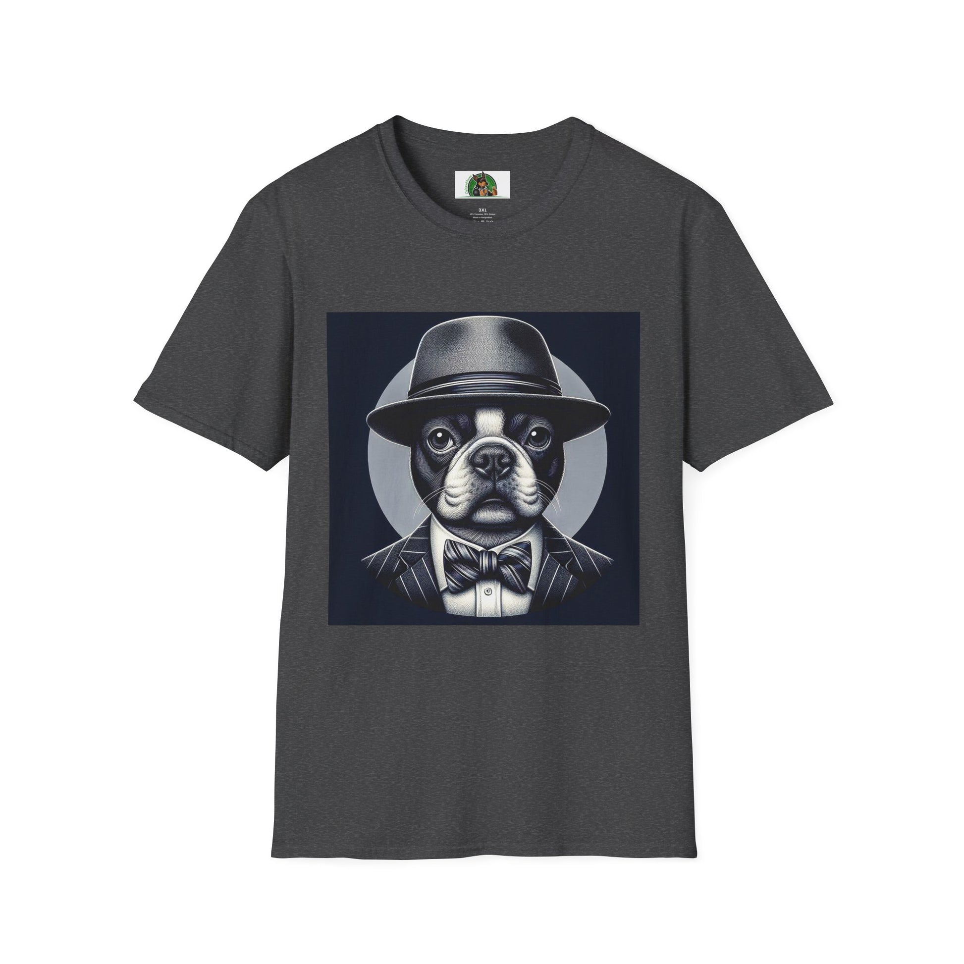 Boston Terrier T-Shirt - Dog in Suit and Hat Design T-Shirt Printify XS Dark Heather