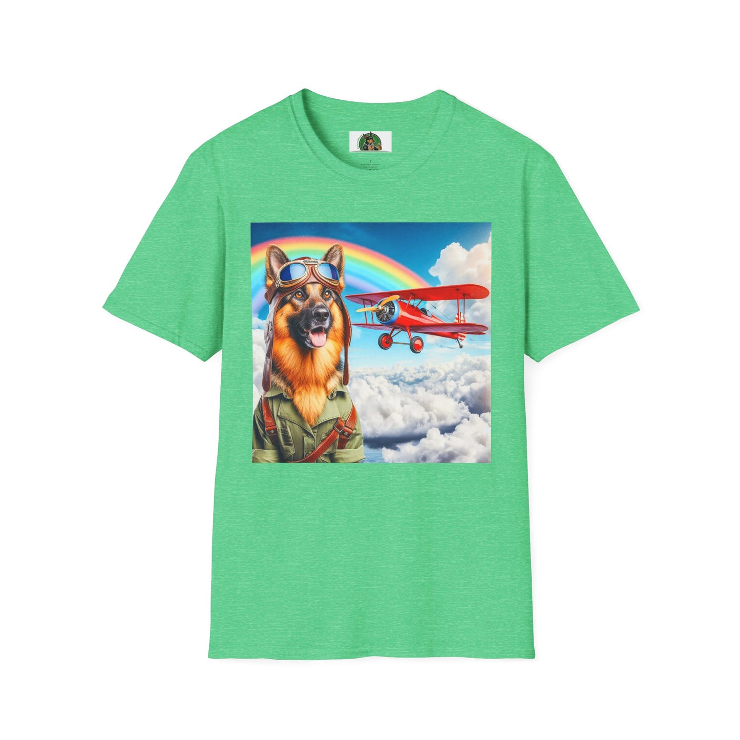 German Shepherd Pilot shirt T-Shirt Printify Heather Irish Green S