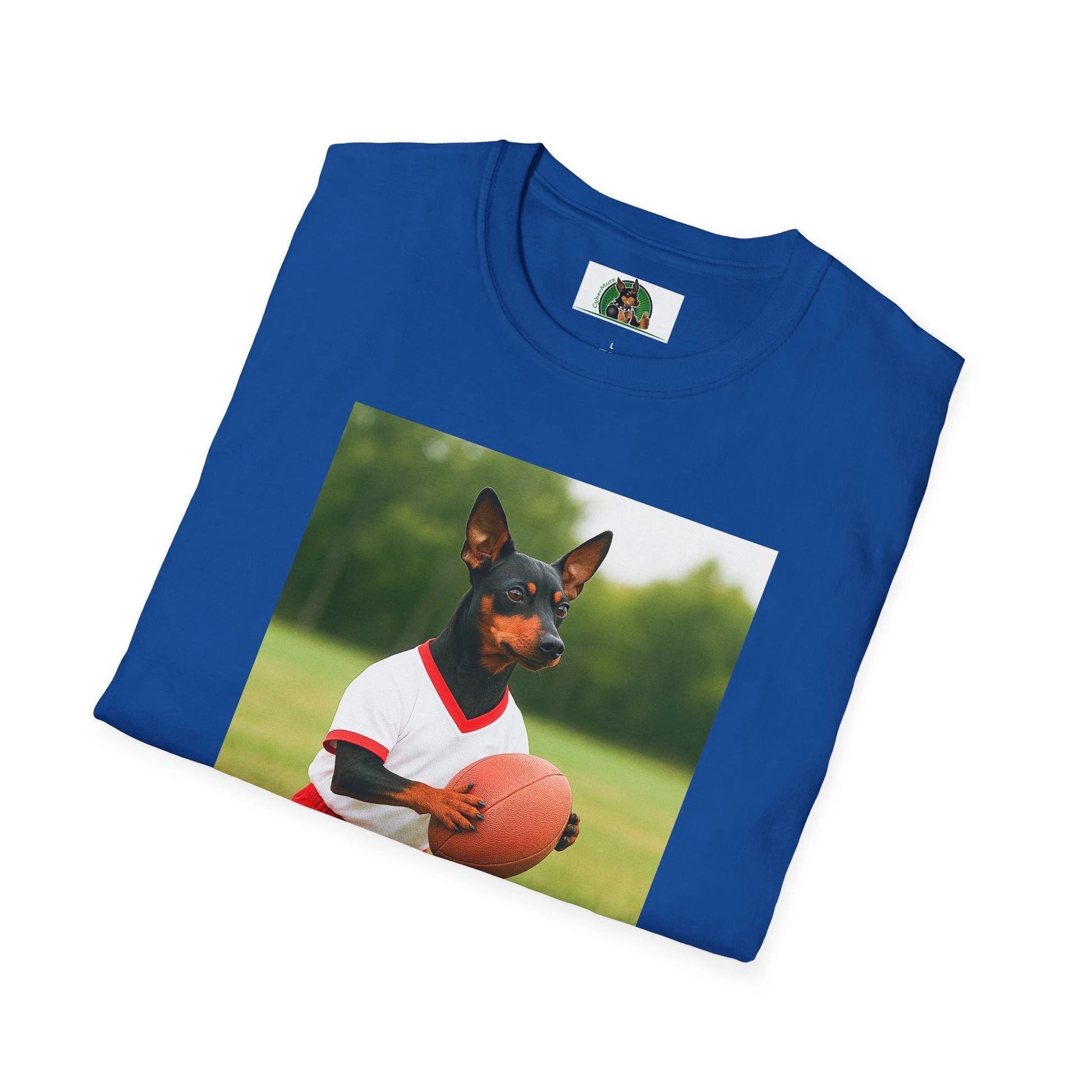 Miniature Pinscher Football T-Shirt — "Min Pin Football" Dog Lover Sports Tee T-Shirt Printify