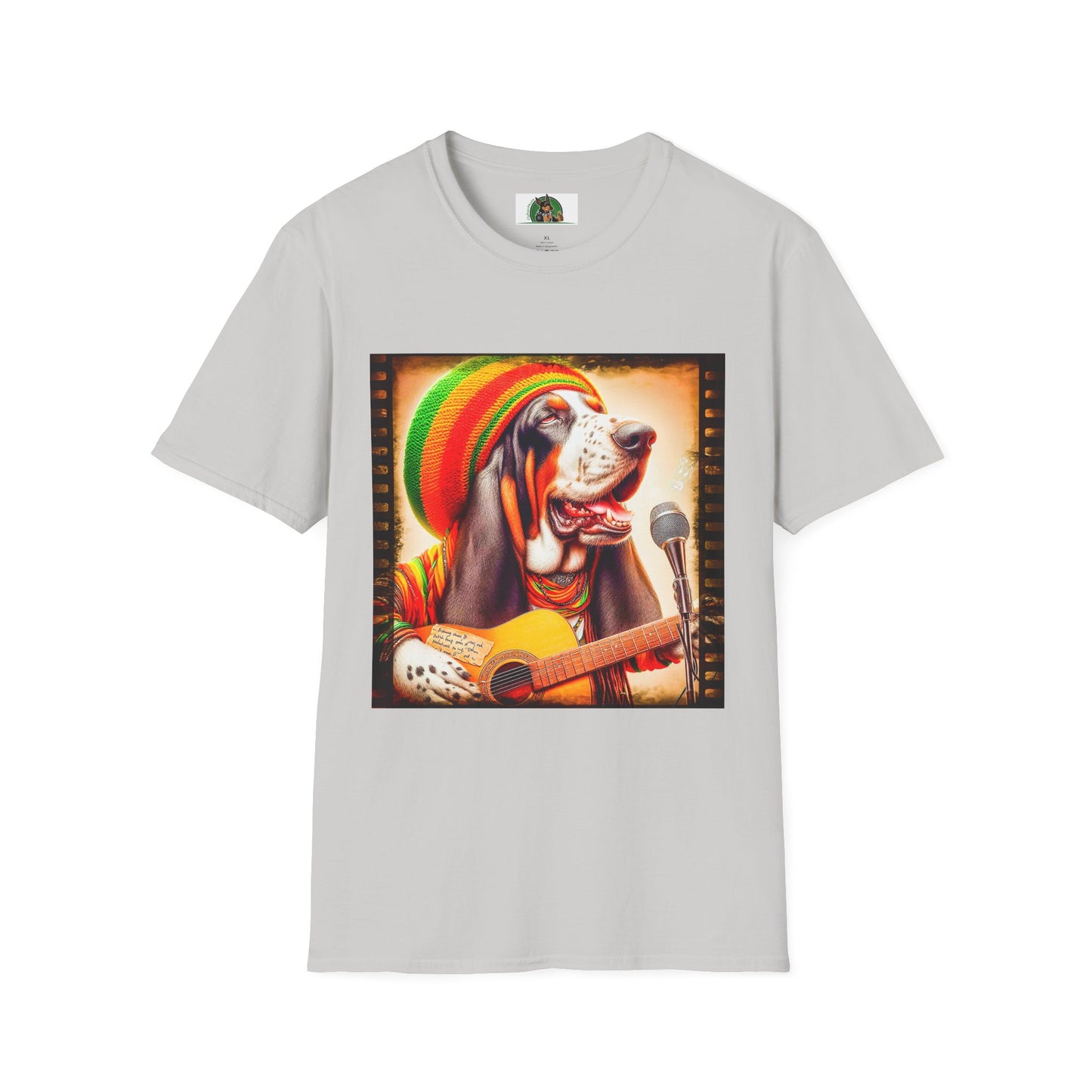 Basset Hound Playing Guitar Singing T-Shirt Printify S Ice Grey