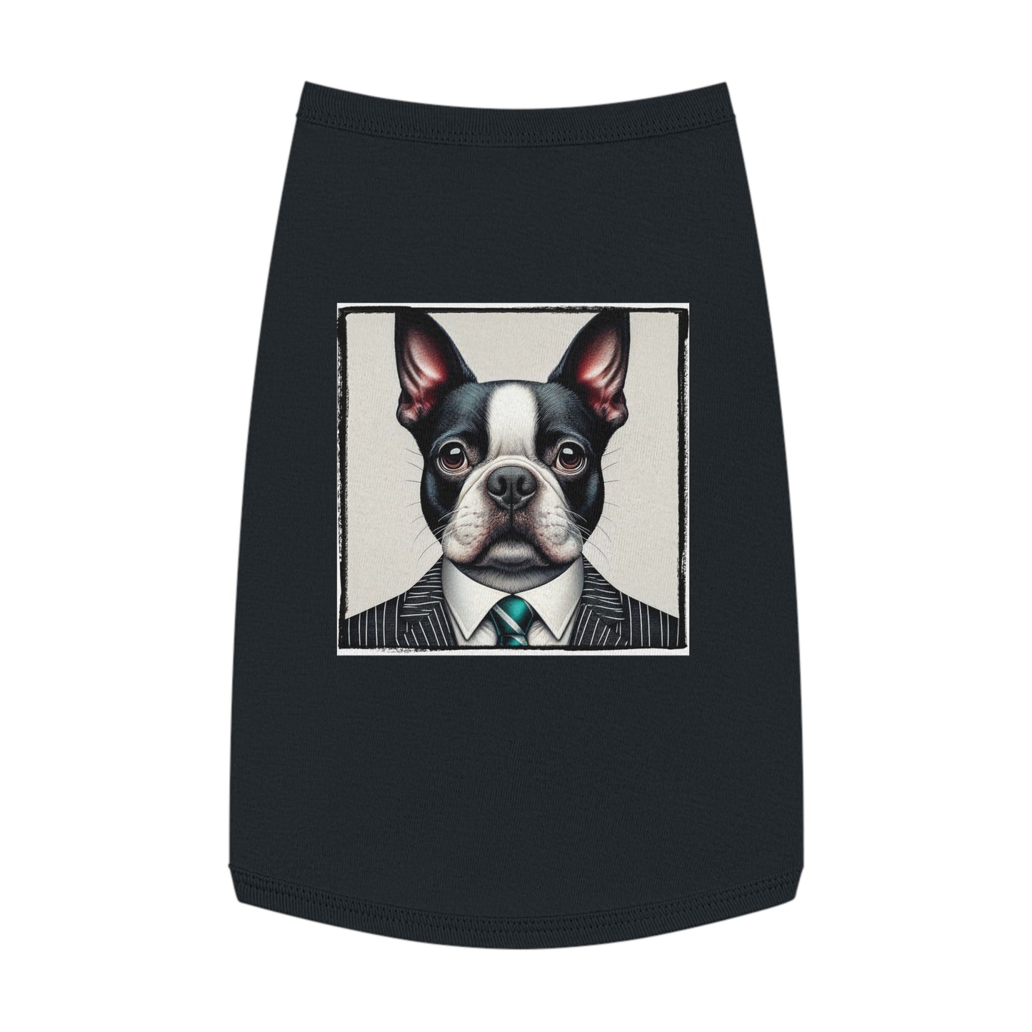 Pet Tank Top Boston Terrier Dog In Pinstripe Suit Pets Printify L Black 