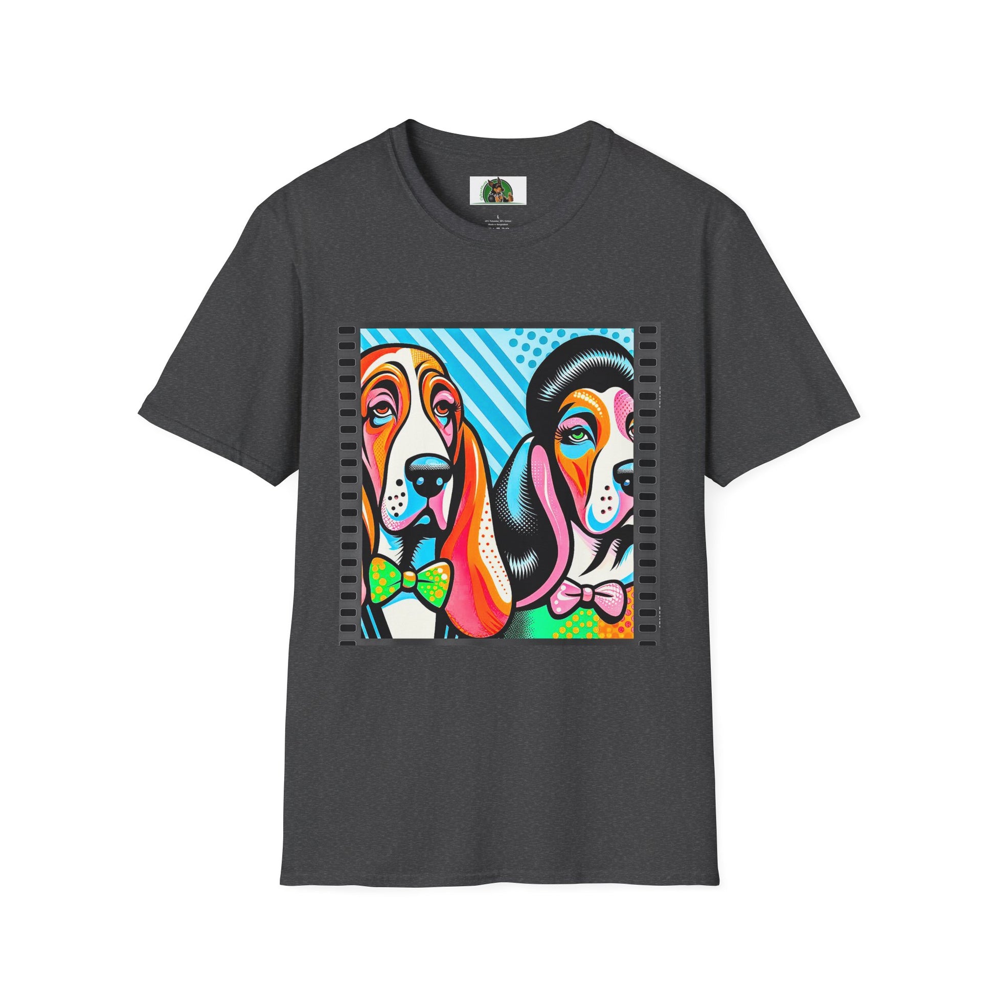 Basset Hound Colorful Couple Pop Art Pic T-Shirt Printify XS Dark Heather