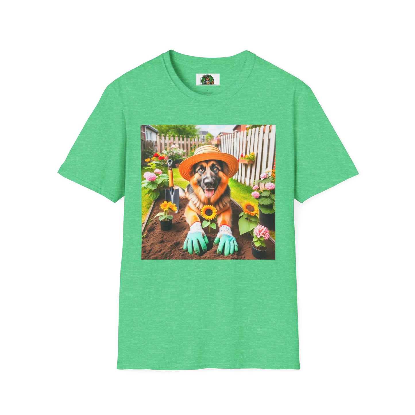 German Shepherd gardening shirt T-Shirt Printify Heather Irish Green S