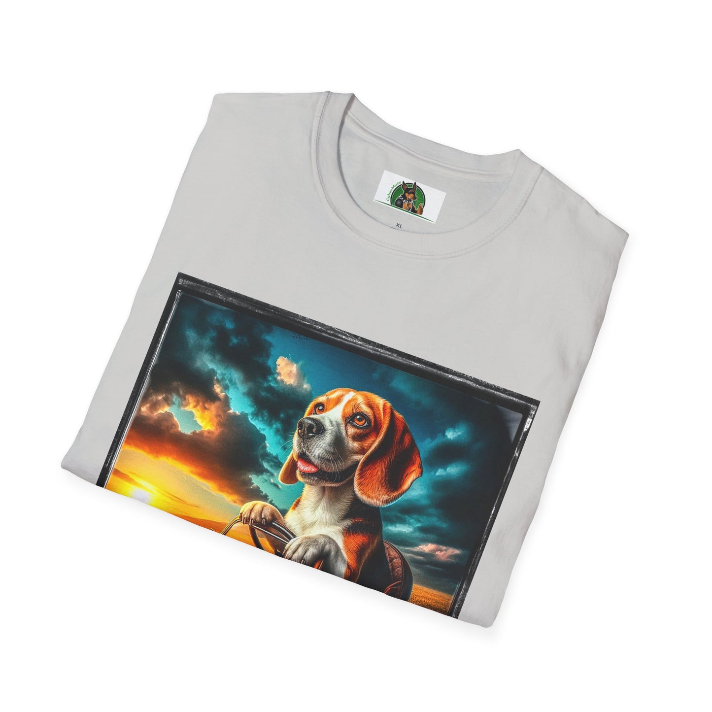 Wacky Beagle Driving Tiny Car In Sunset T-Shirt Printify   