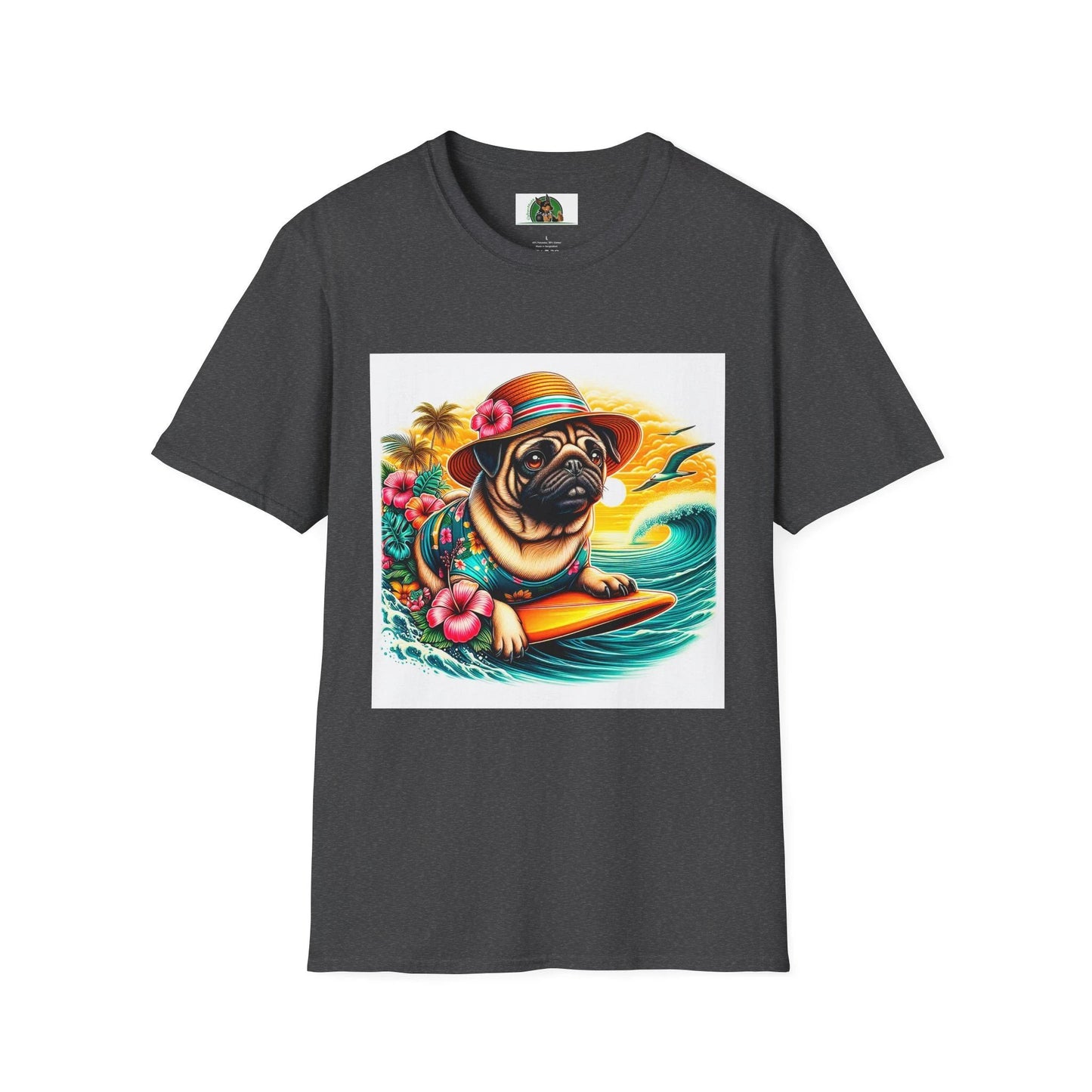 Surfer Pug T-Shirt T-Shirt Printify XS Dark Heather
