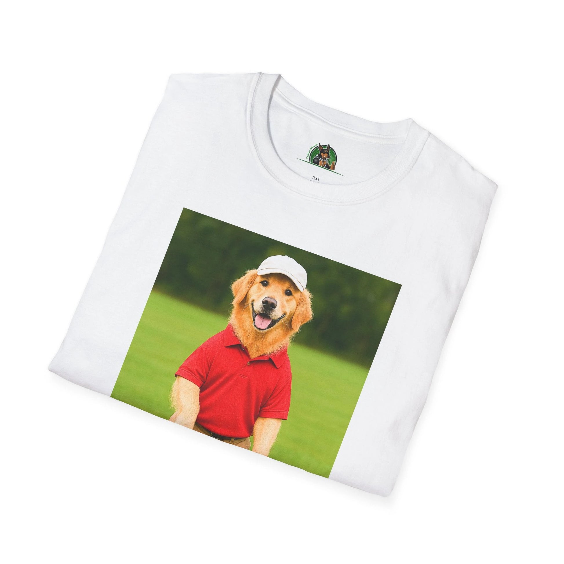 Golden Retriever Playing Golf T-Shirt — Funny Dog Golfing Sports Tee T-Shirt Printify
