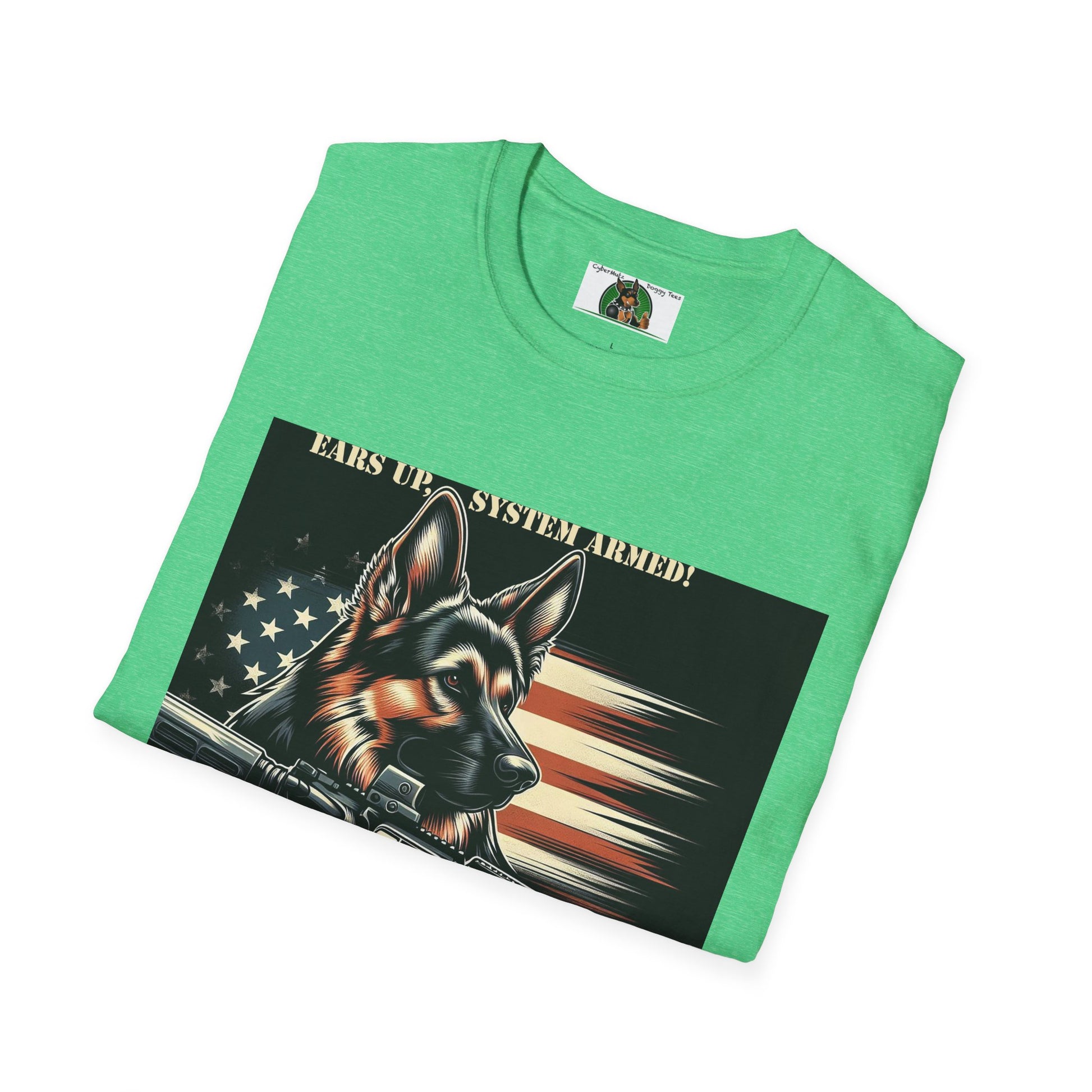 Mis·cel·la·ne·ous German Shepherd "Ears Up, System Armed" T-Shirt Printify   