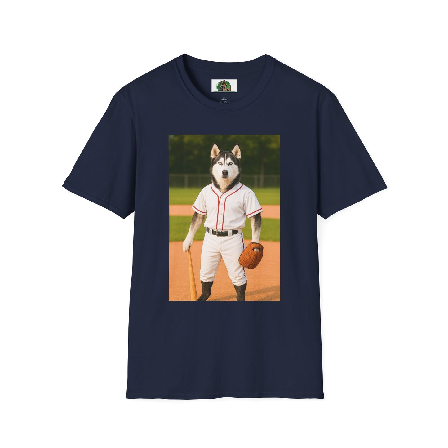 Husky Baseball T-Shirt — Sports Dog Tee T-Shirt Printify Navy S