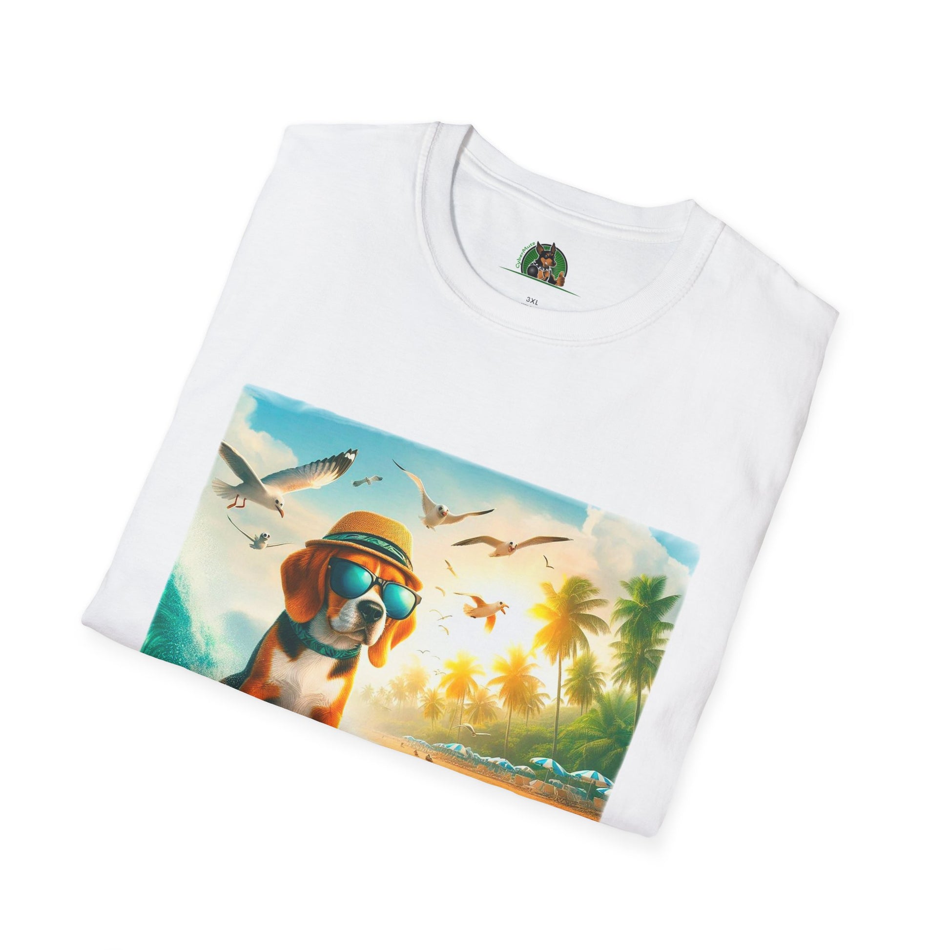 Beagle Surfing Wearing Hat And Shades T-Shirt Printify   