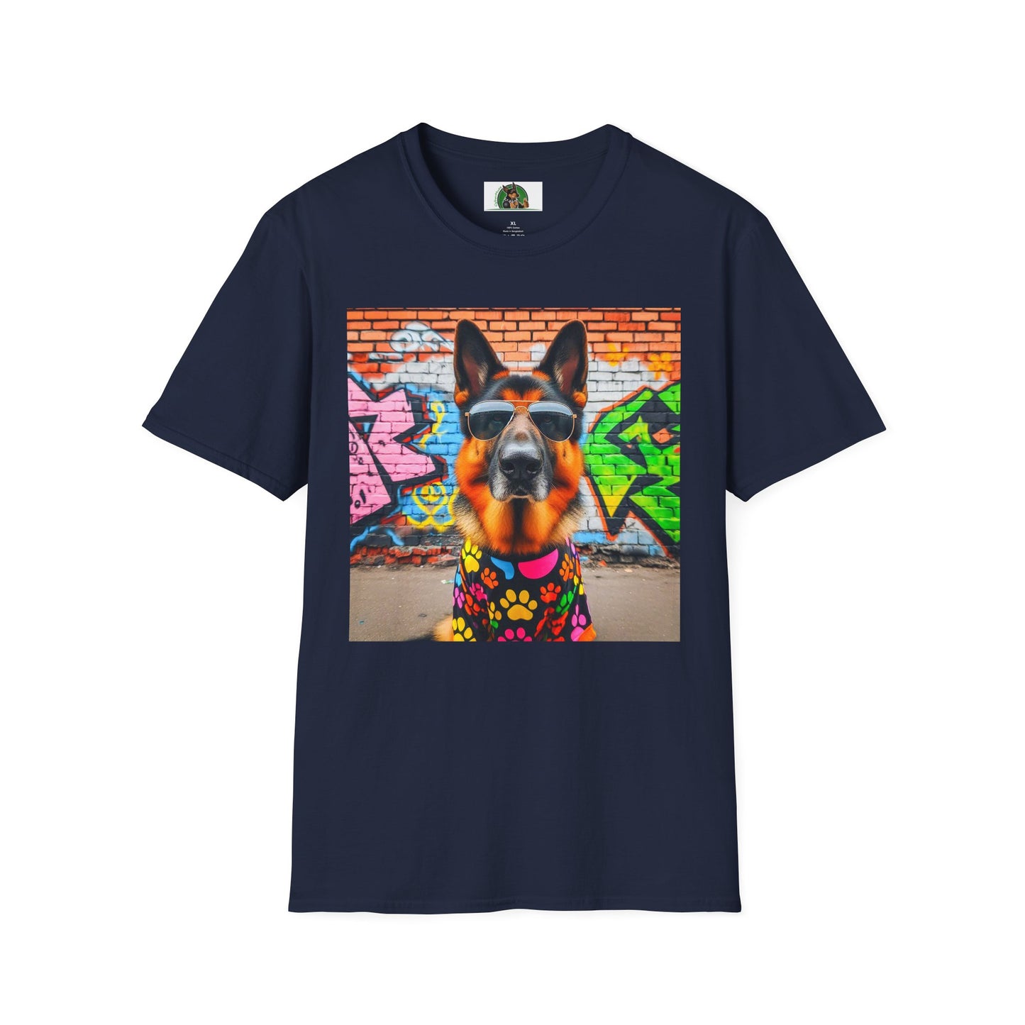 German Shepherd graffiti wall T-Shirt Printify Navy S