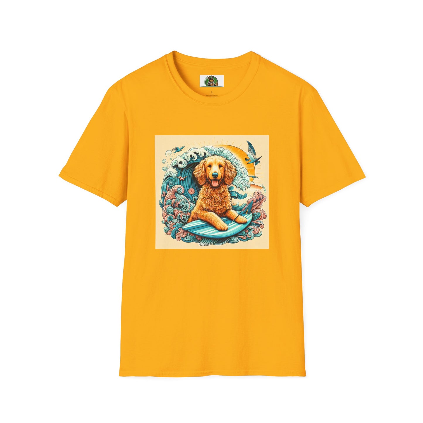 Golden Doodle surfing fun shirt T-Shirt Printify S Gold