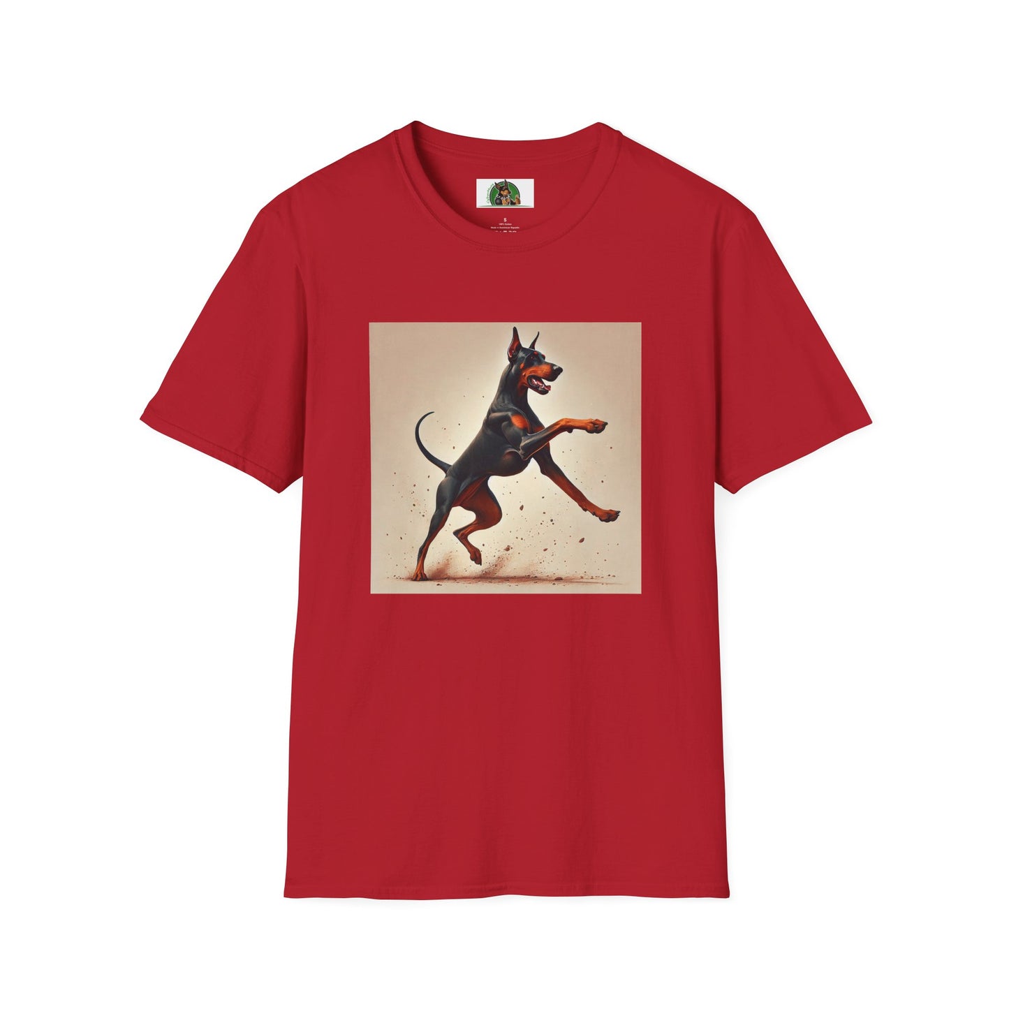 Dancing Doberman Unisex T-Shirt T-Shirt Printify S Cherry Red