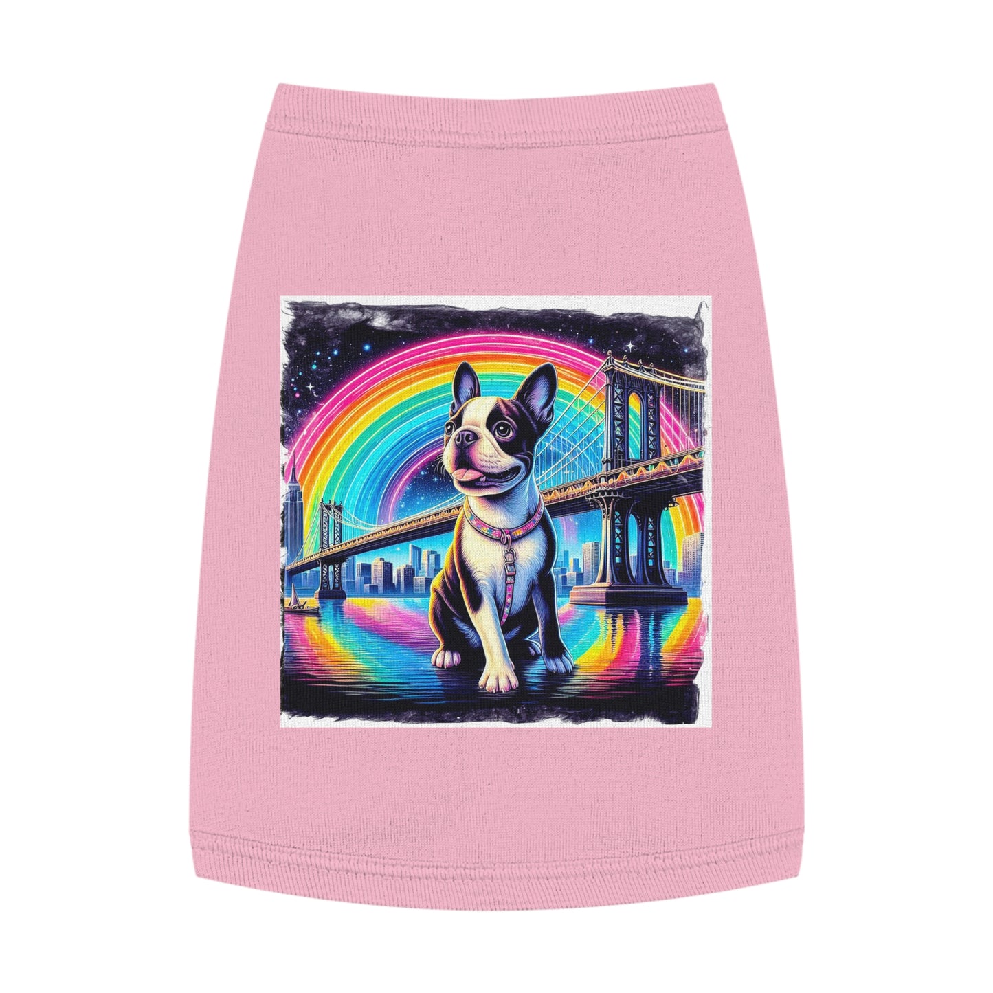 Pet Tank Top Boston Terrier Dog Sitting By Rainbow Bridge Pets Printify M Pink 