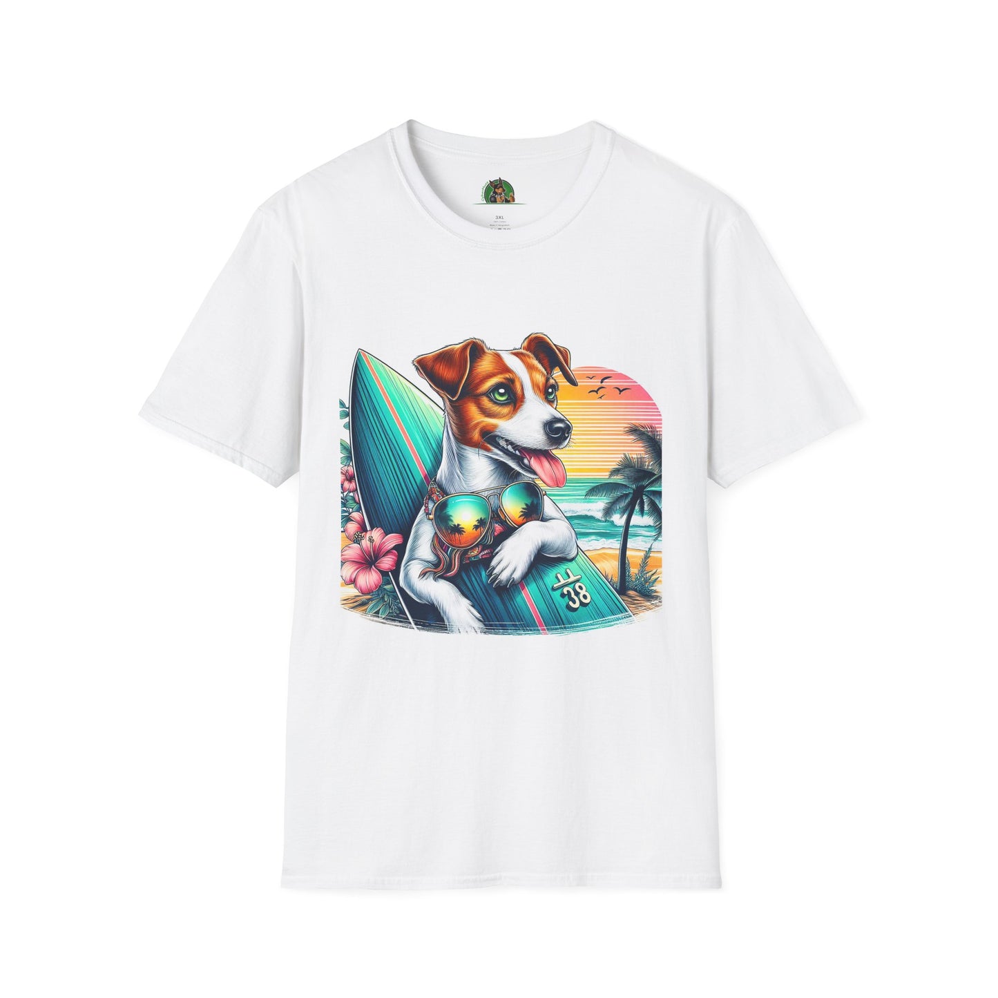 Jack Russell Sunset Surfer T-Shirt Printify S White