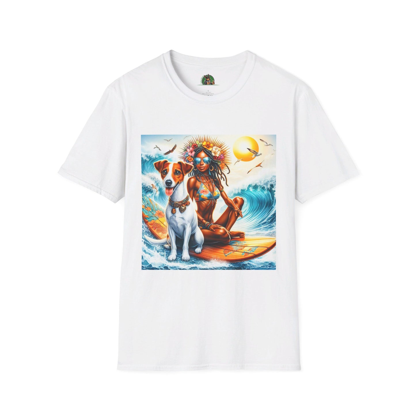 Jack Russell Surfer Girl T-Shirt Printify S White 