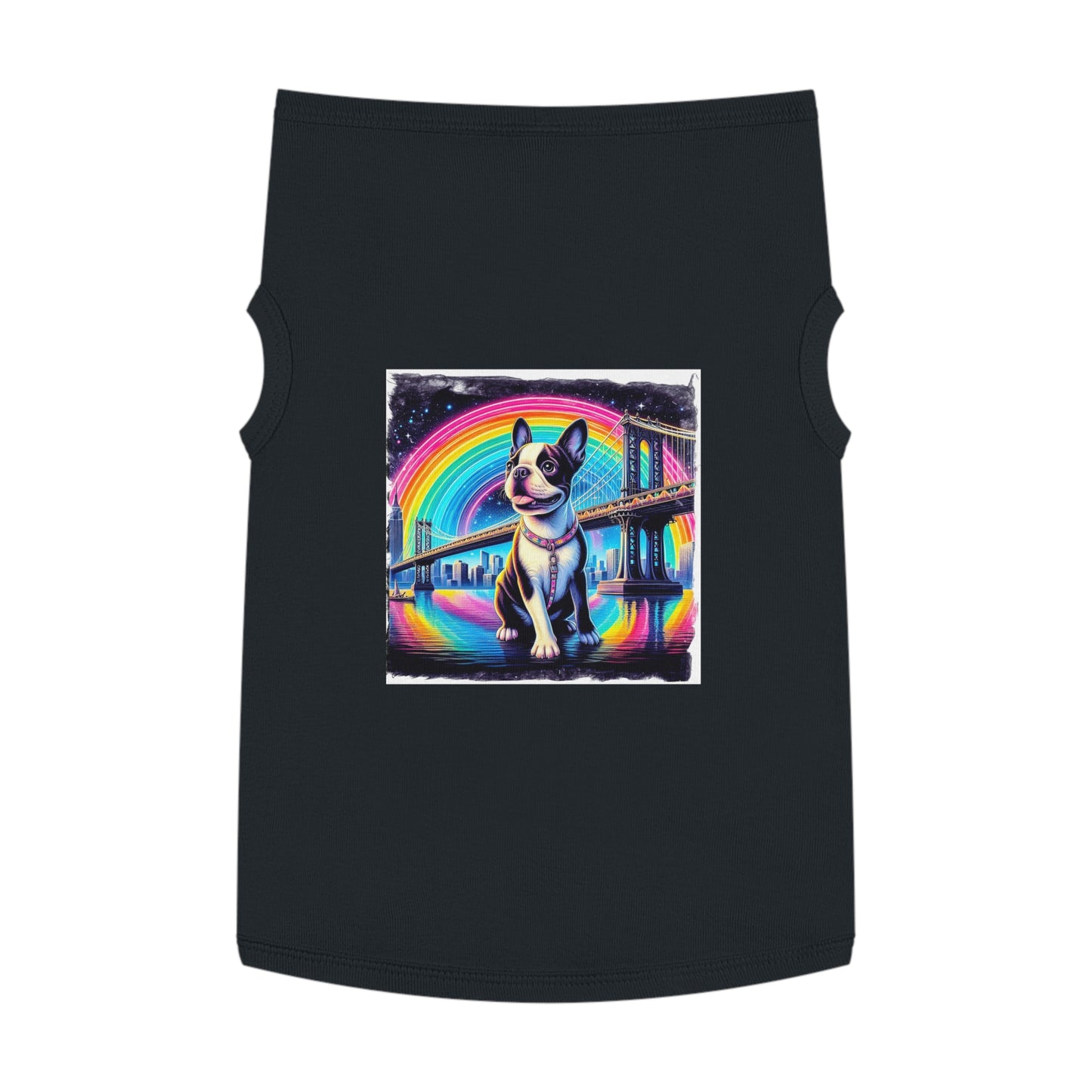 Pet Tank Top Boston Terrier Dog Sitting By Rainbow Bridge Pets Printify XL Black 